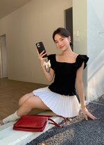 Lana Ruffle Pleated Top in Black