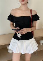 Lana Ruffle Pleated Top in Black