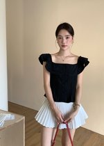 Lana Ruffle Pleated Top in Black