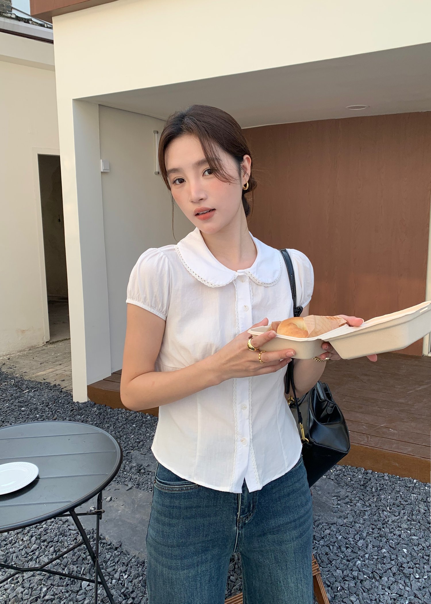 Melina Collar Blouse in White