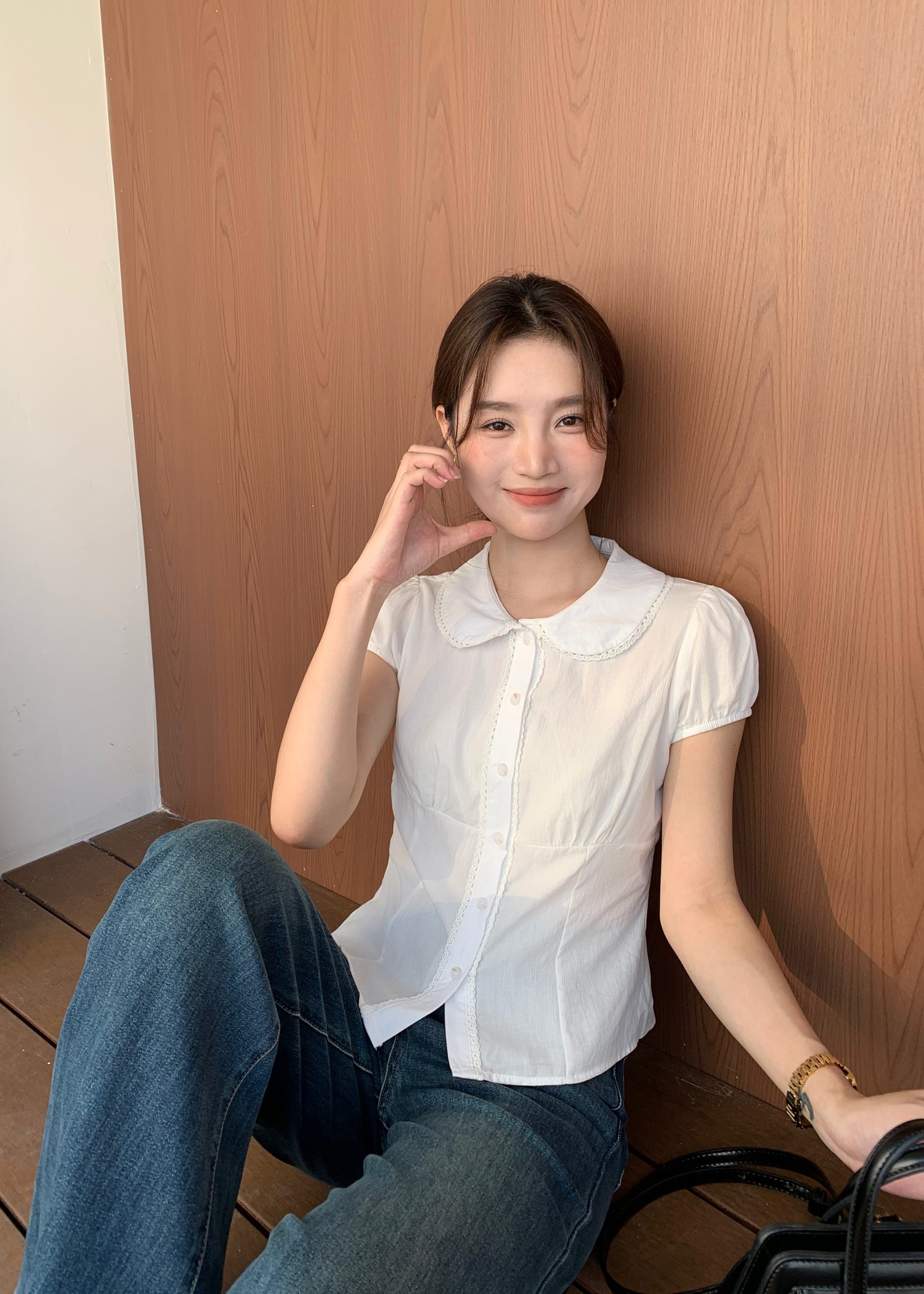 Melina Collar Blouse in White