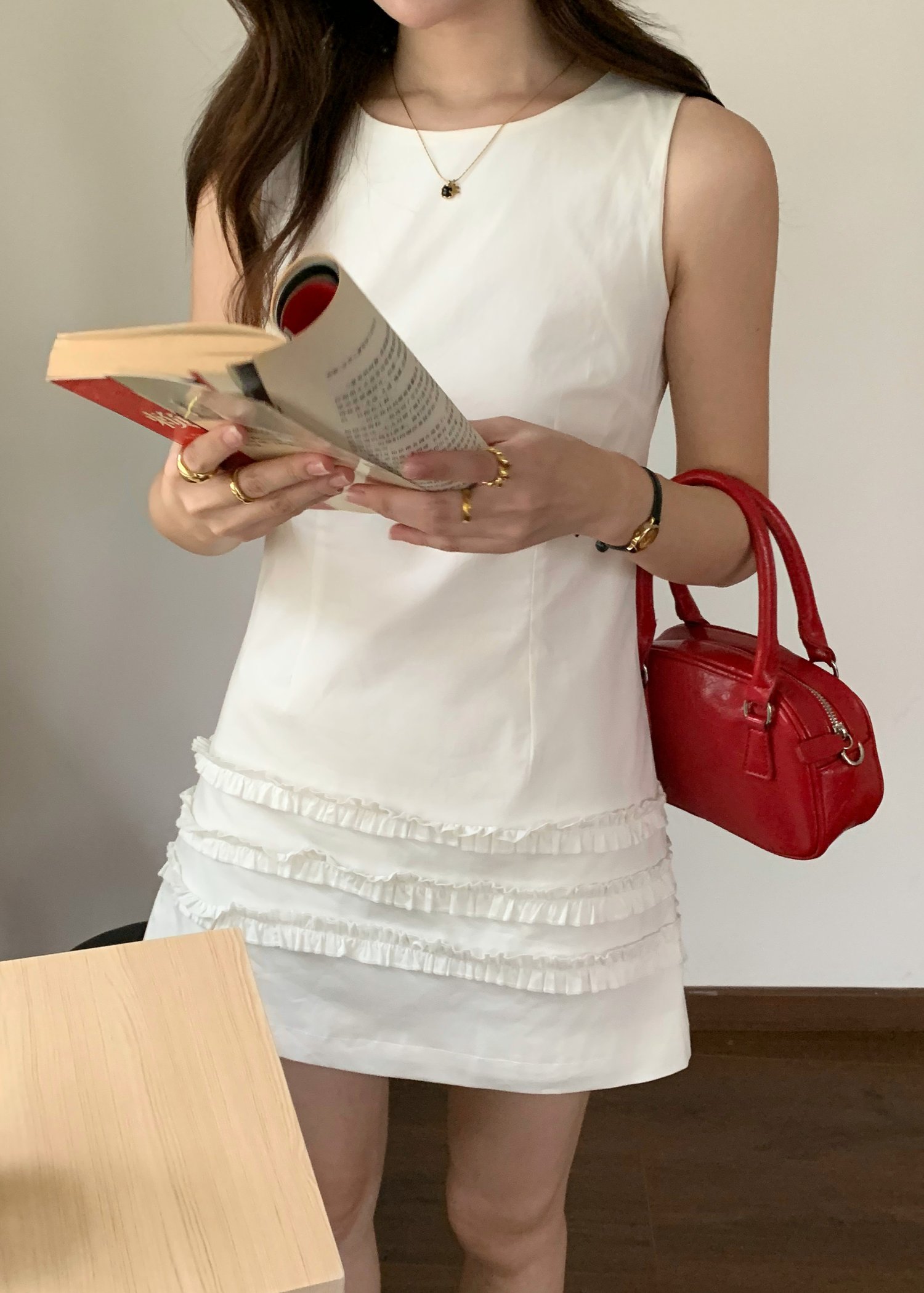 Anna Ruffles Mini Dress in Milk White