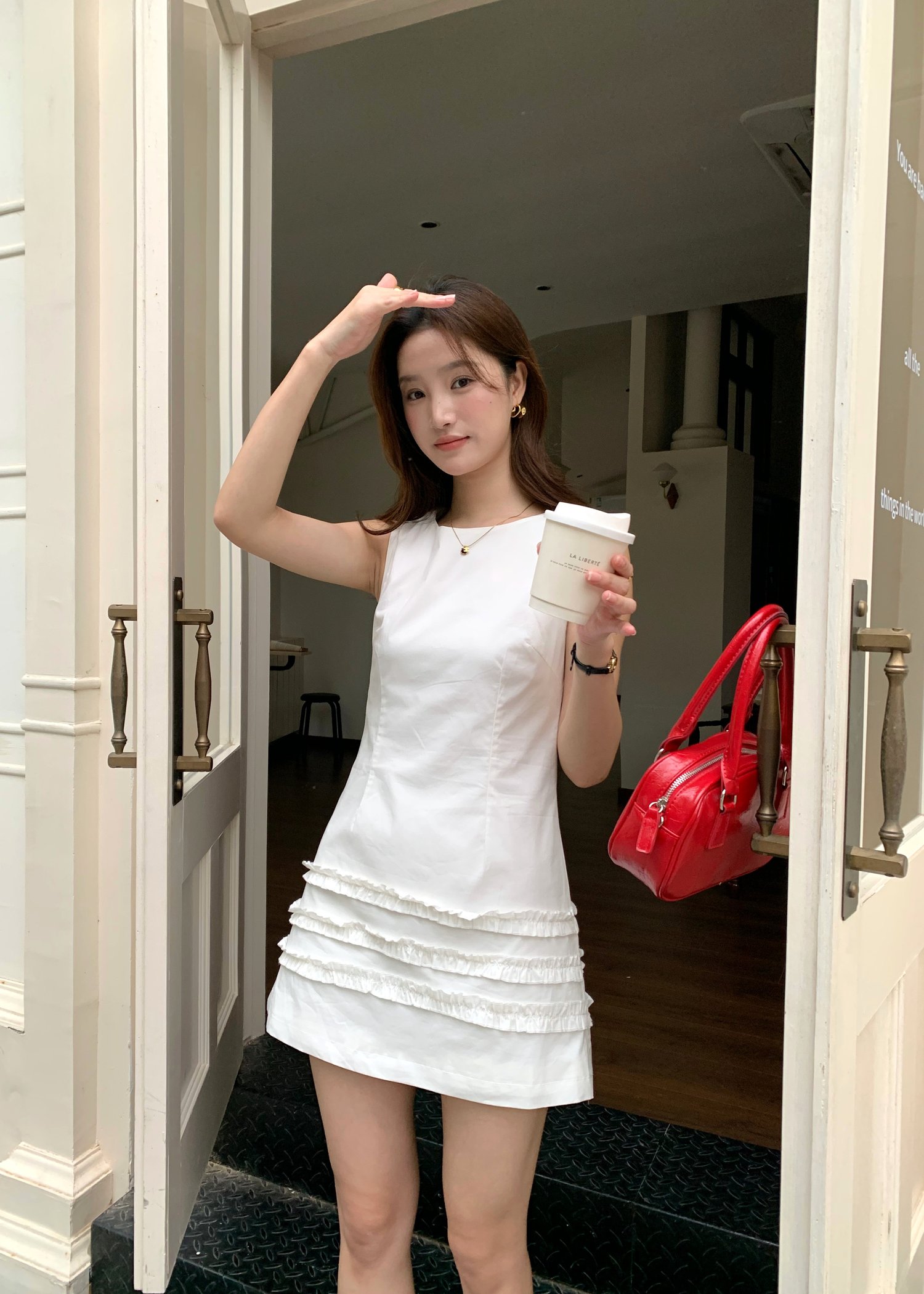 Anna Ruffles Mini Dress in Milk White
