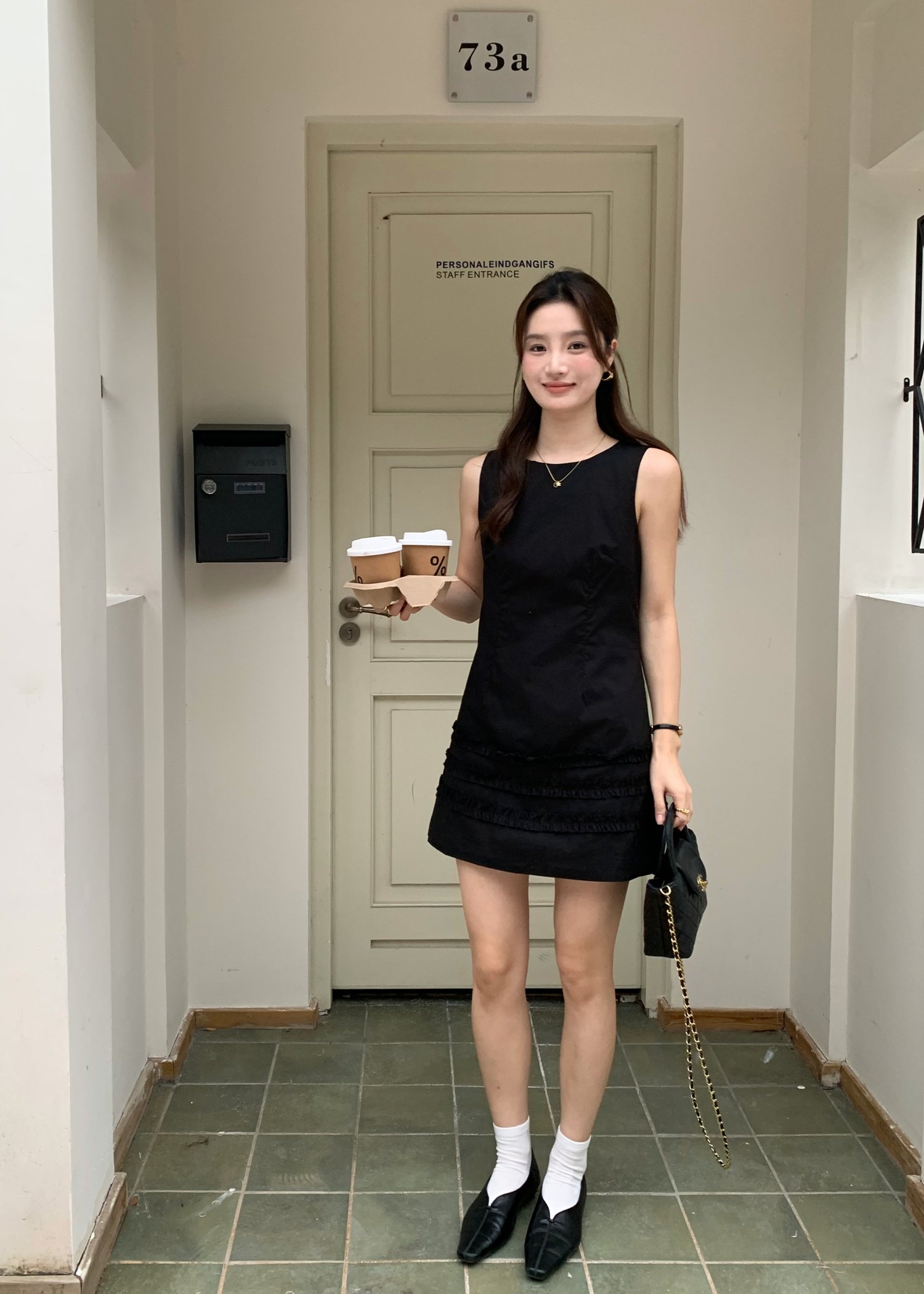Anna Ruffles Mini Dress in Black
