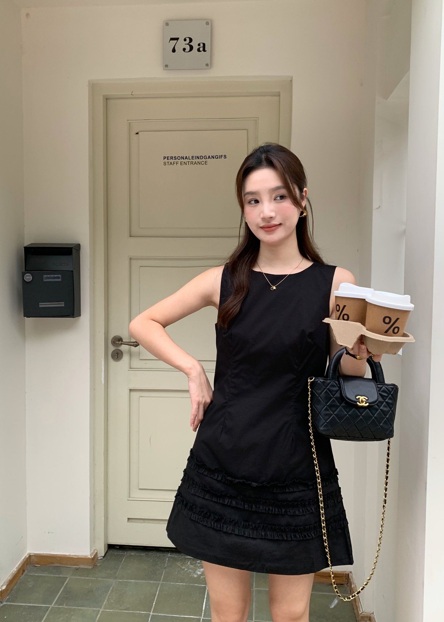 Anna Ruffles Mini Dress in Black