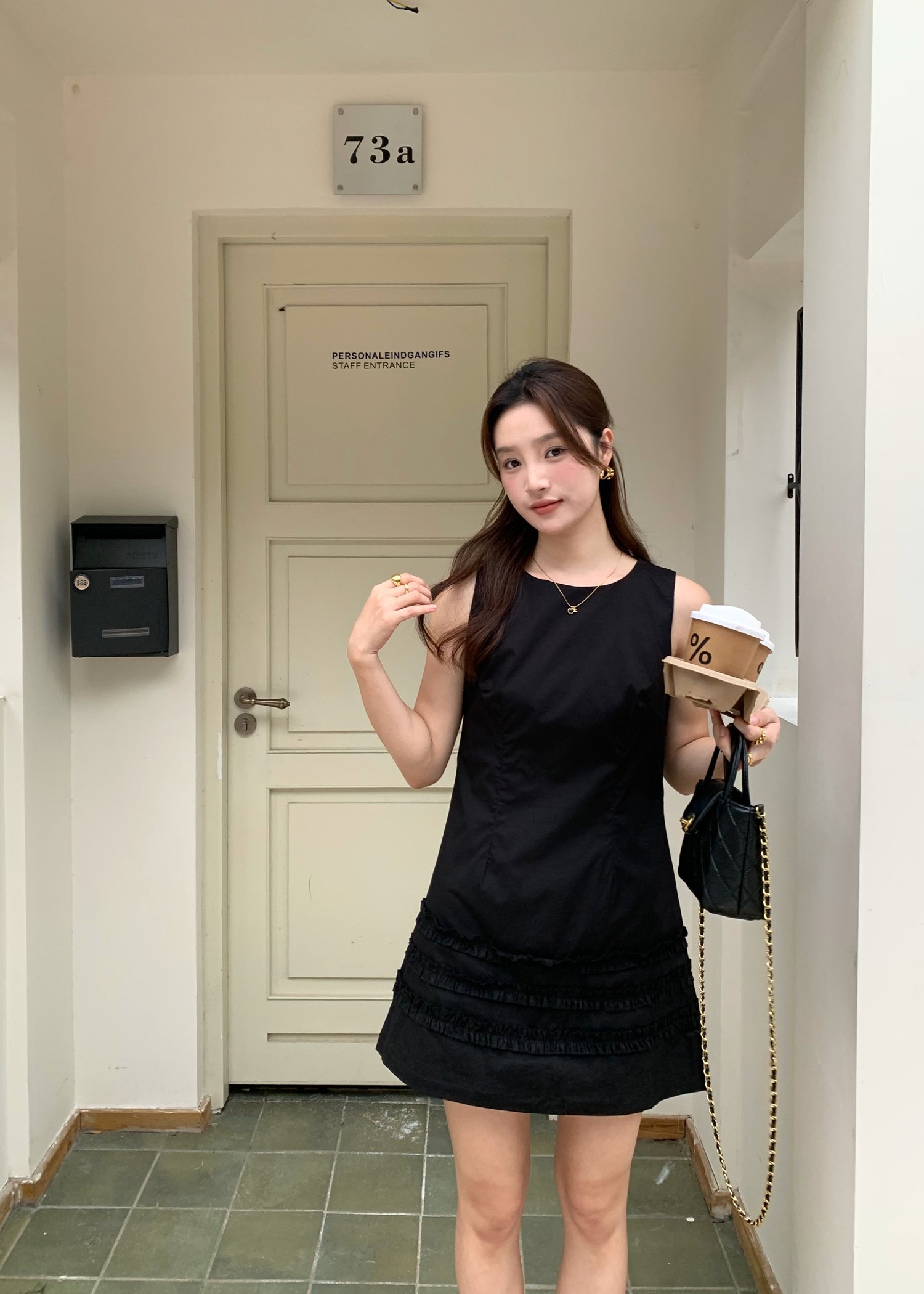 Anna Ruffles Mini Dress in Black