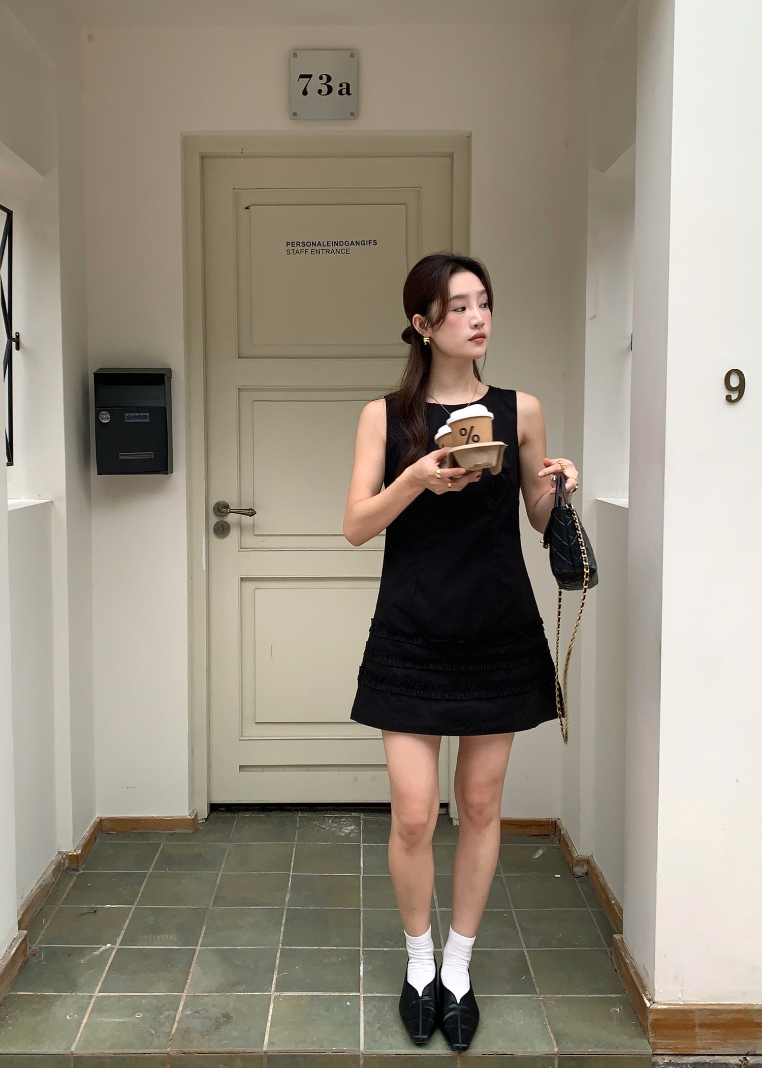 Anna Ruffles Mini Dress in Black