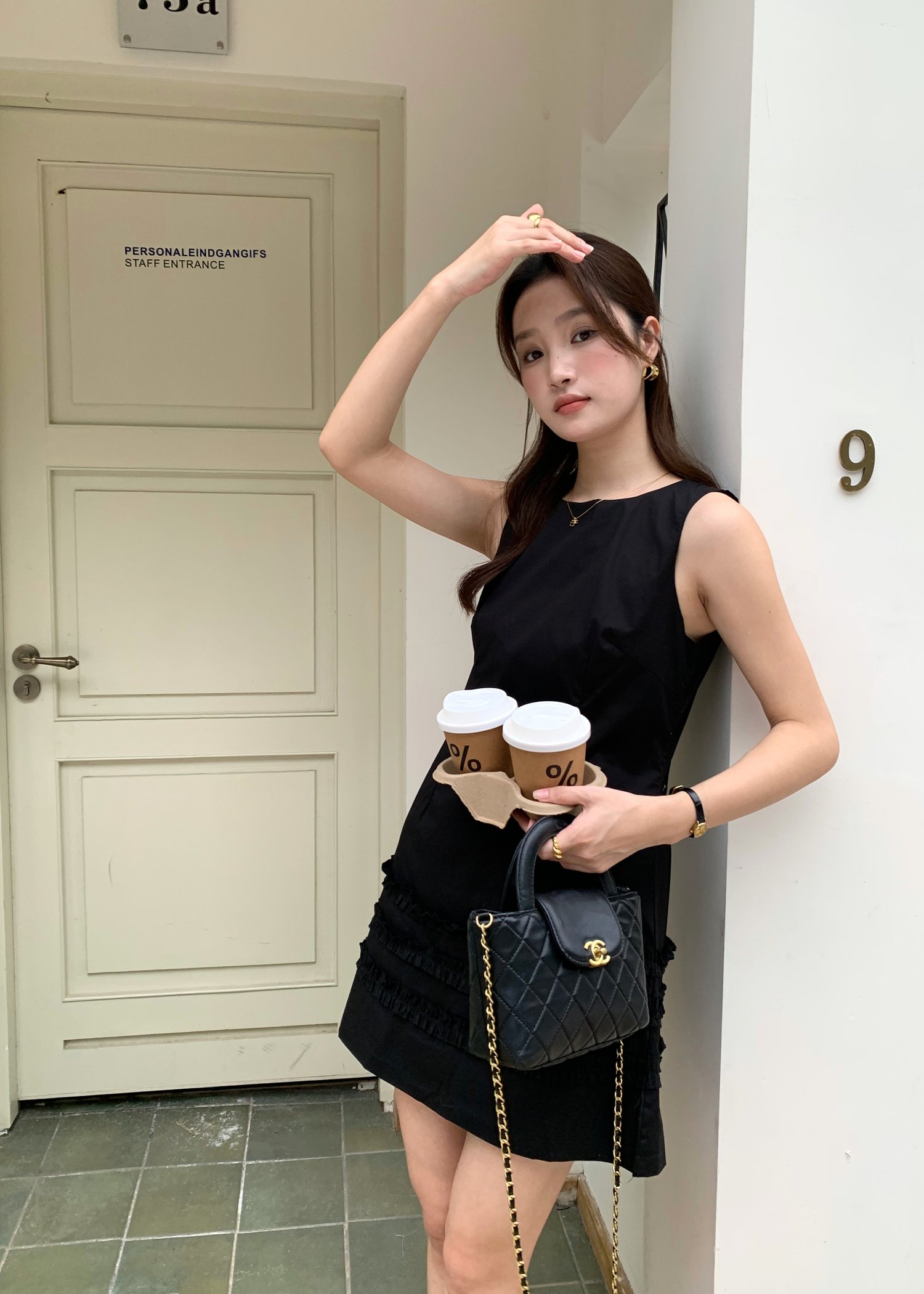 Anna Ruffles Mini Dress in Black