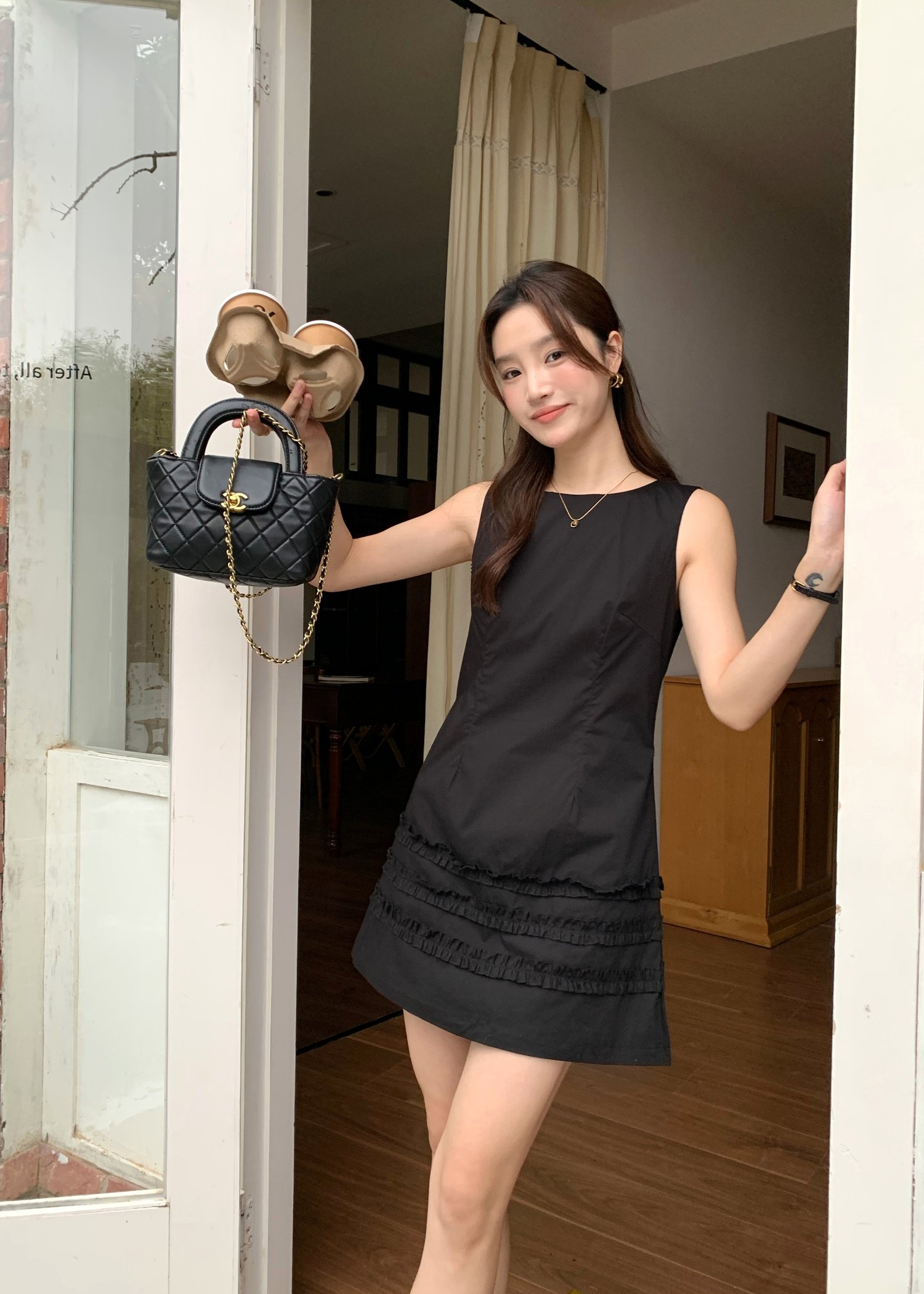 Anna Ruffles Mini Dress in Black