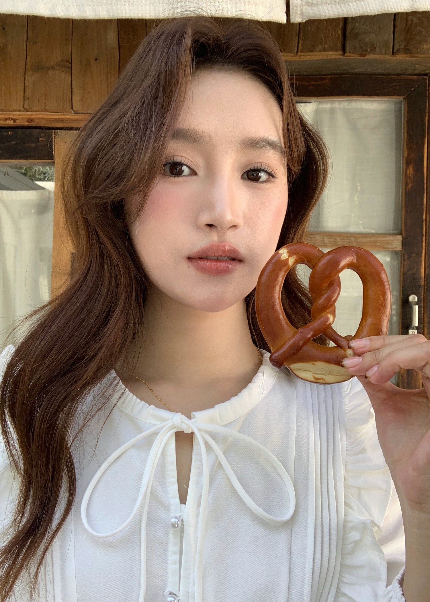 Amelia Ribbon Pleated Blouse in White