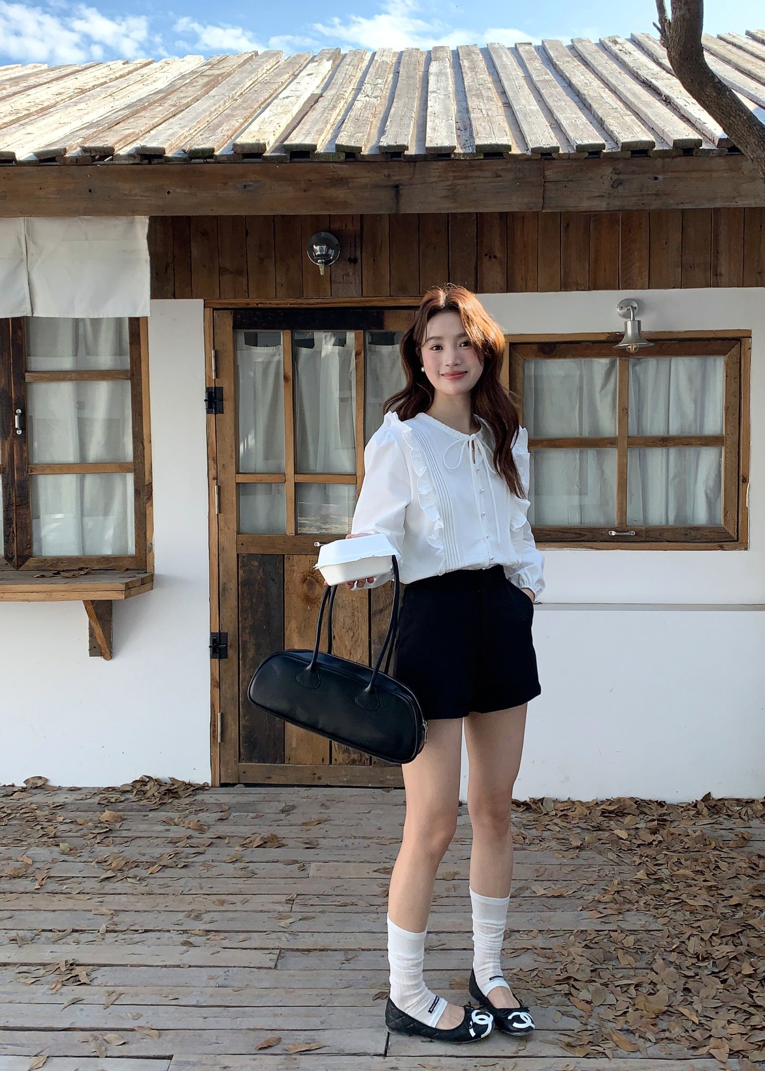 Amelia Ribbon Pleated Blouse in White