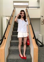 (DEFECT) Carine Lacey Pearl Buttoned Blouse in Blue