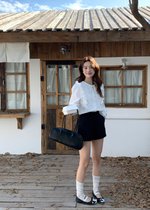 Amelia Ribbon Pleated Blouse in White