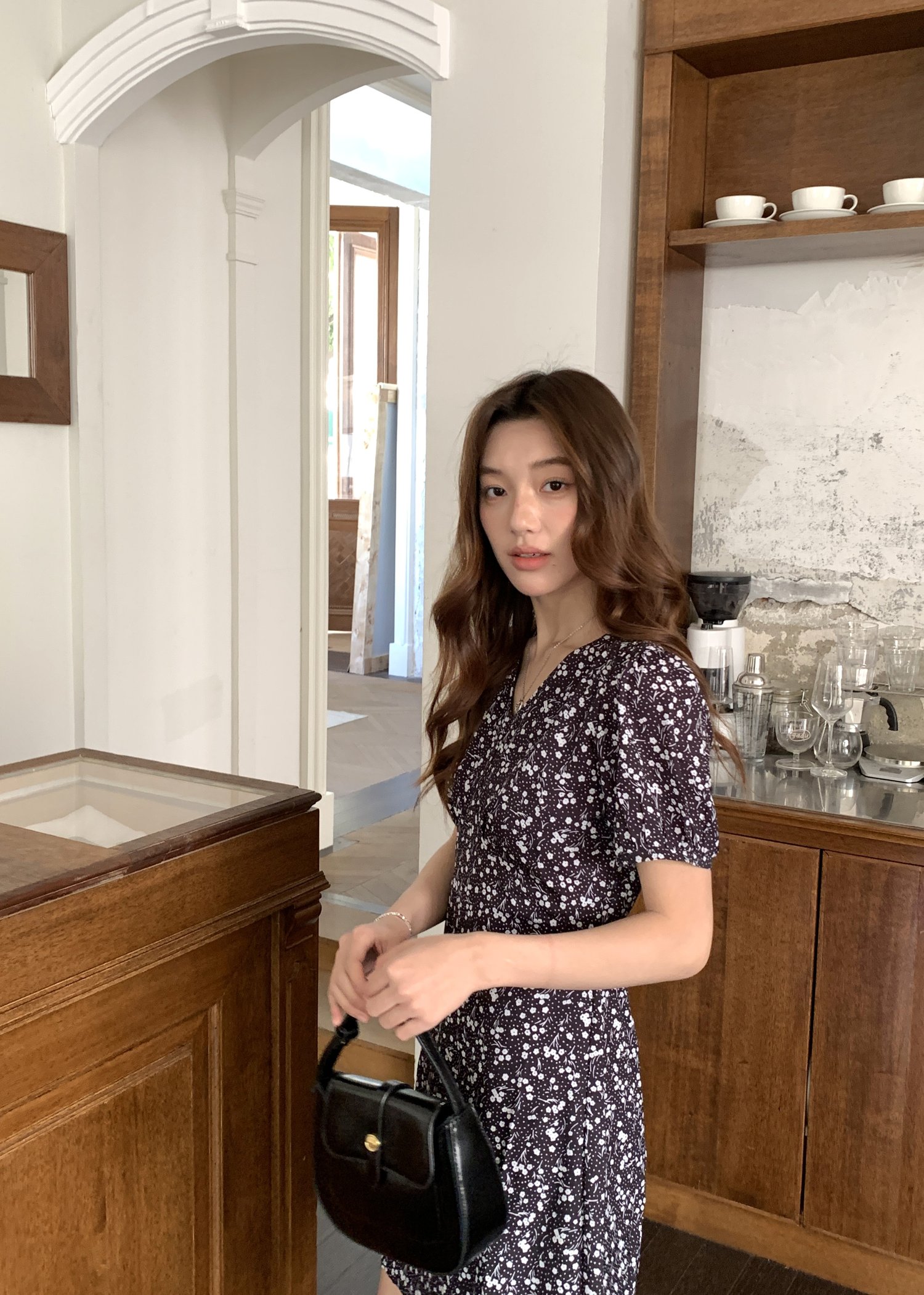 Le' Reve Floral Mini Dress in Black