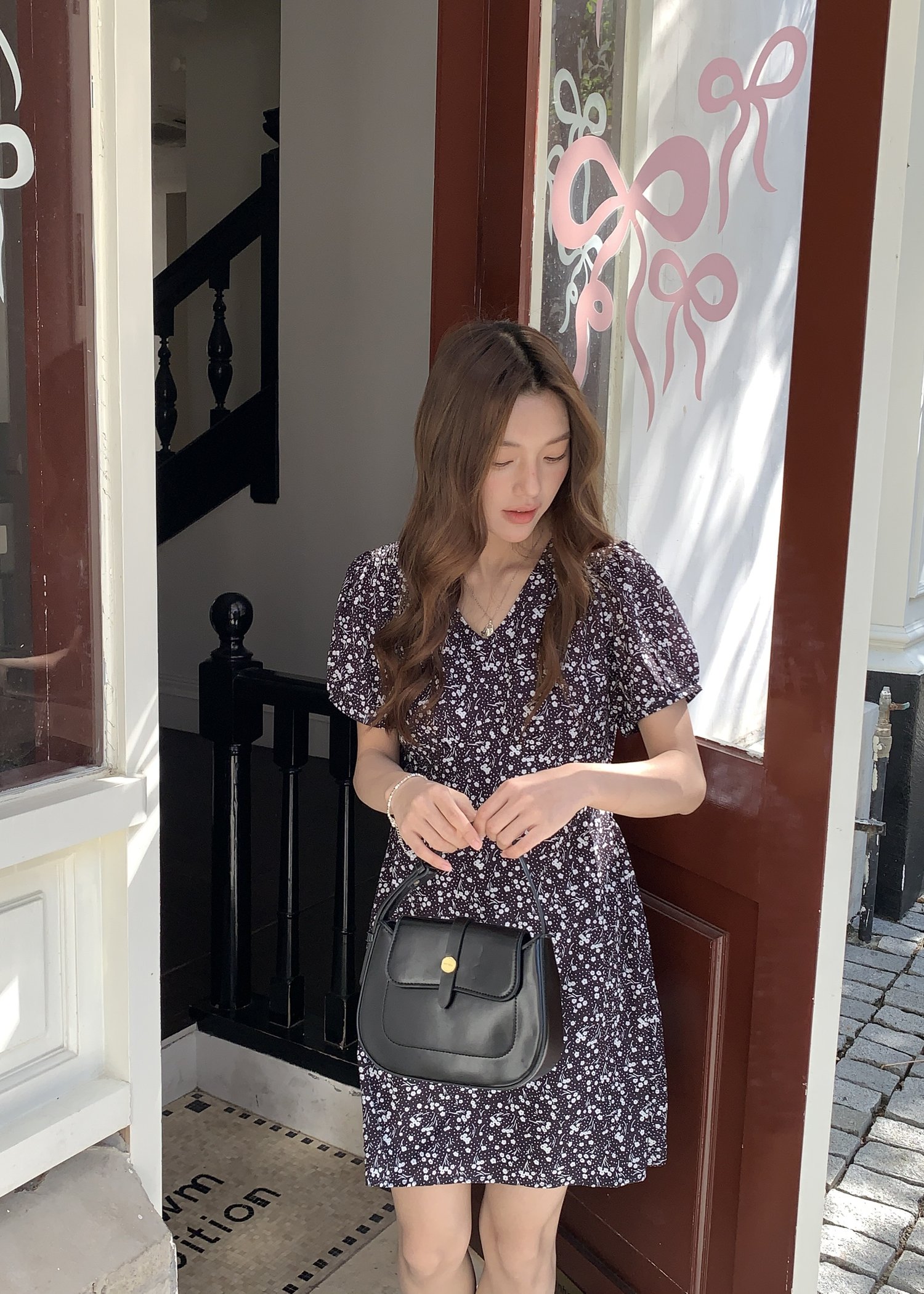 Le' Reve Floral Mini Dress in Black