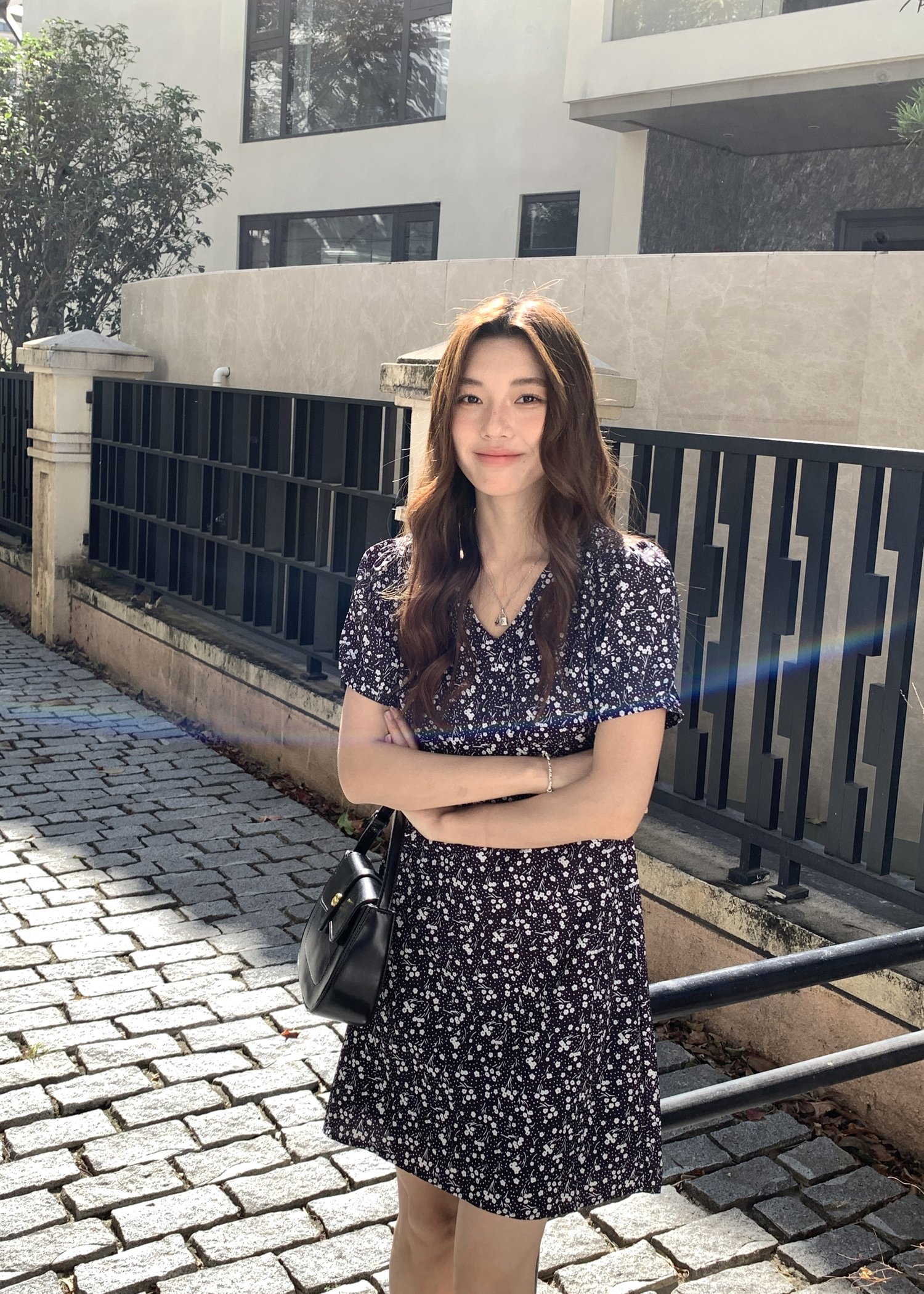 Le' Reve Floral Mini Dress in Black