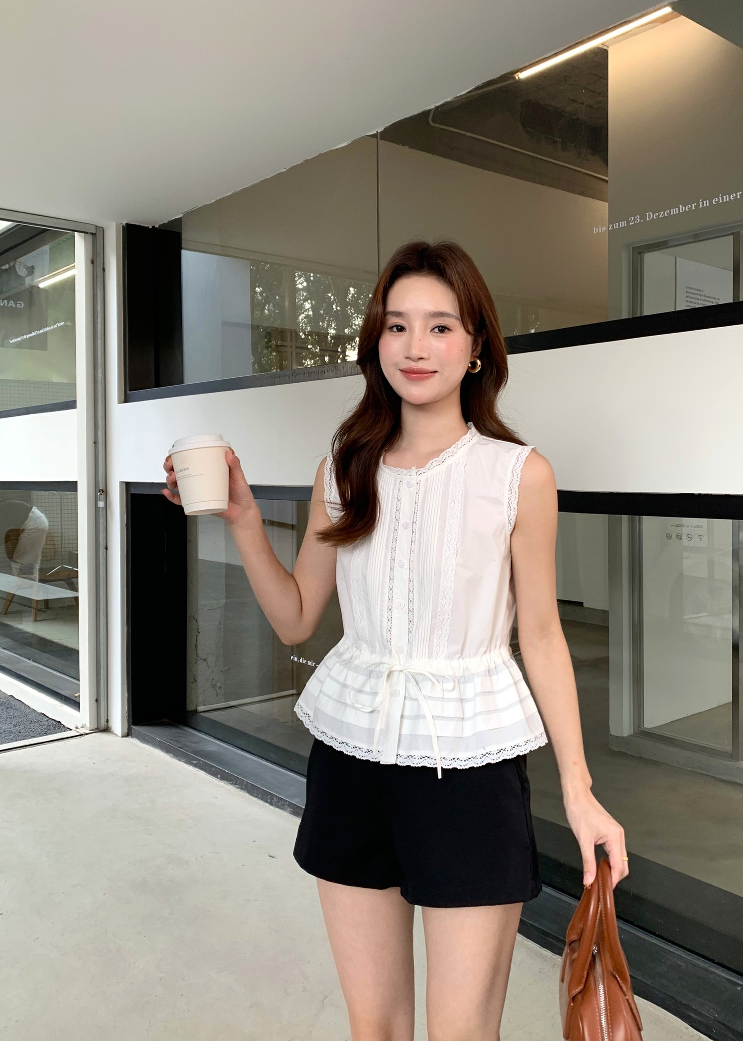 Arine Lacey Pleated Blouse in White