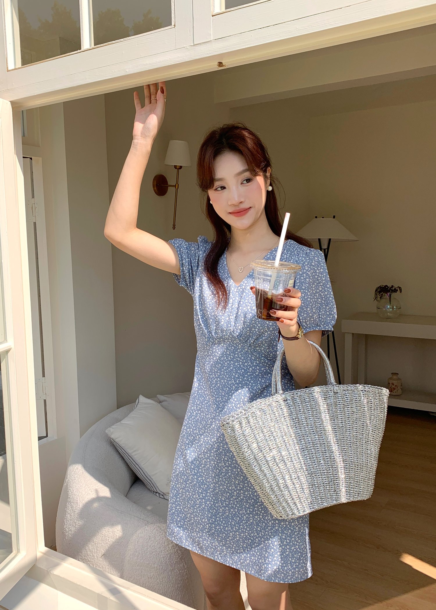 Le' Reve Floral Mini Dress in Blue