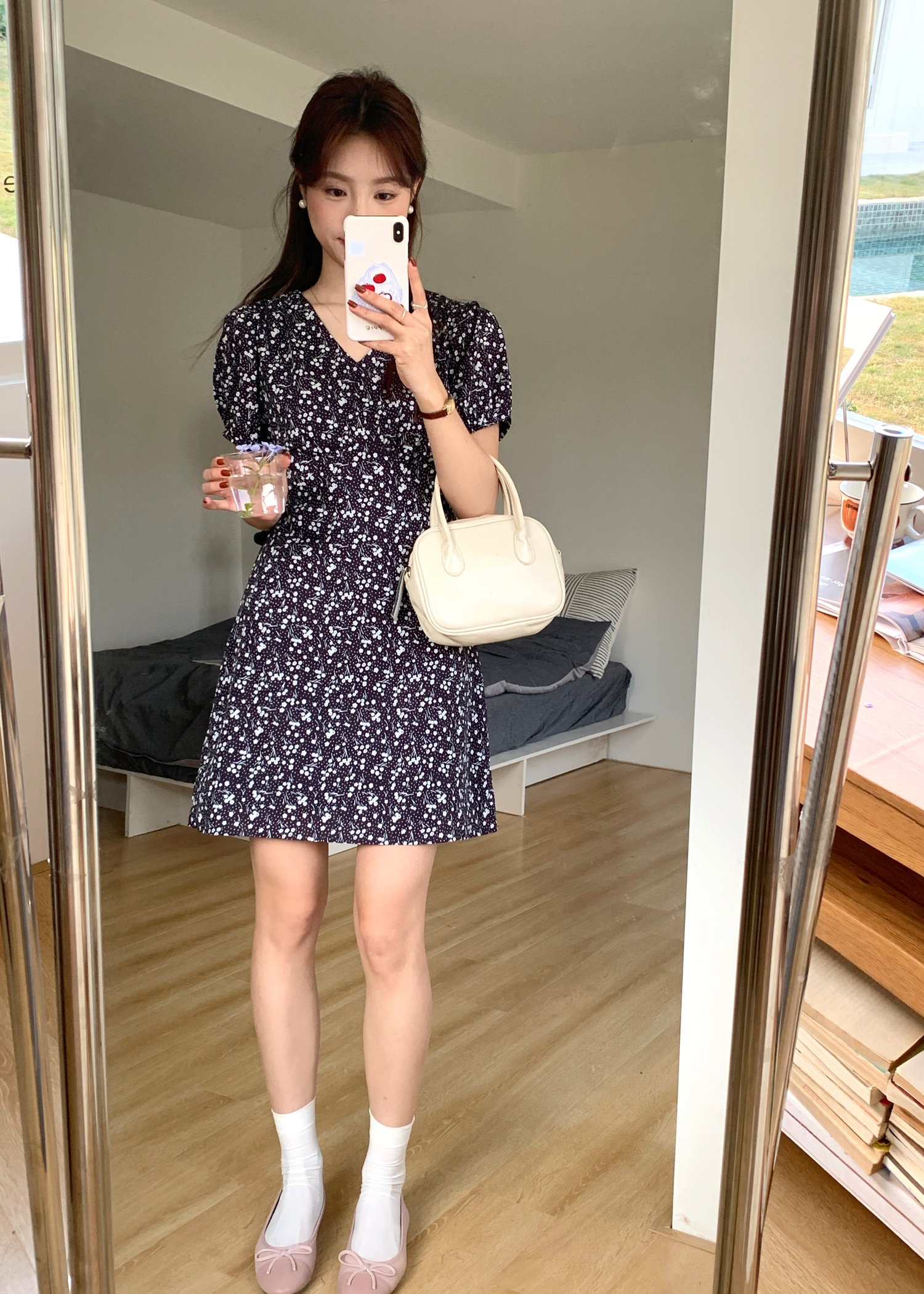 Le' Reve Floral Mini Dress in Black