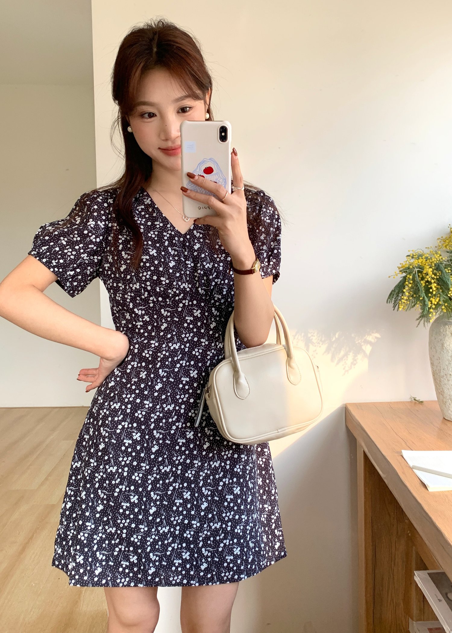 Le' Reve Floral Mini Dress in Black