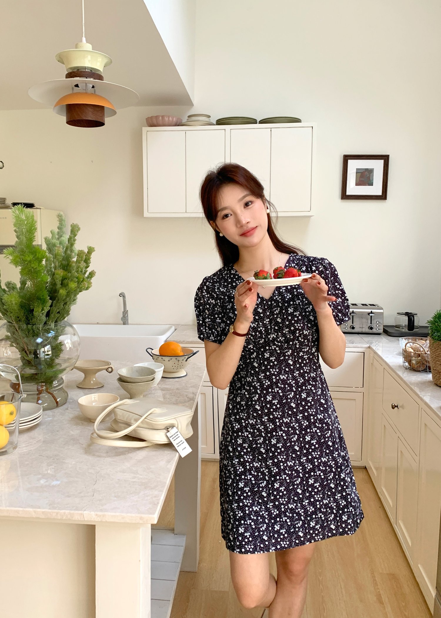 Le' Reve Floral Mini Dress in Black