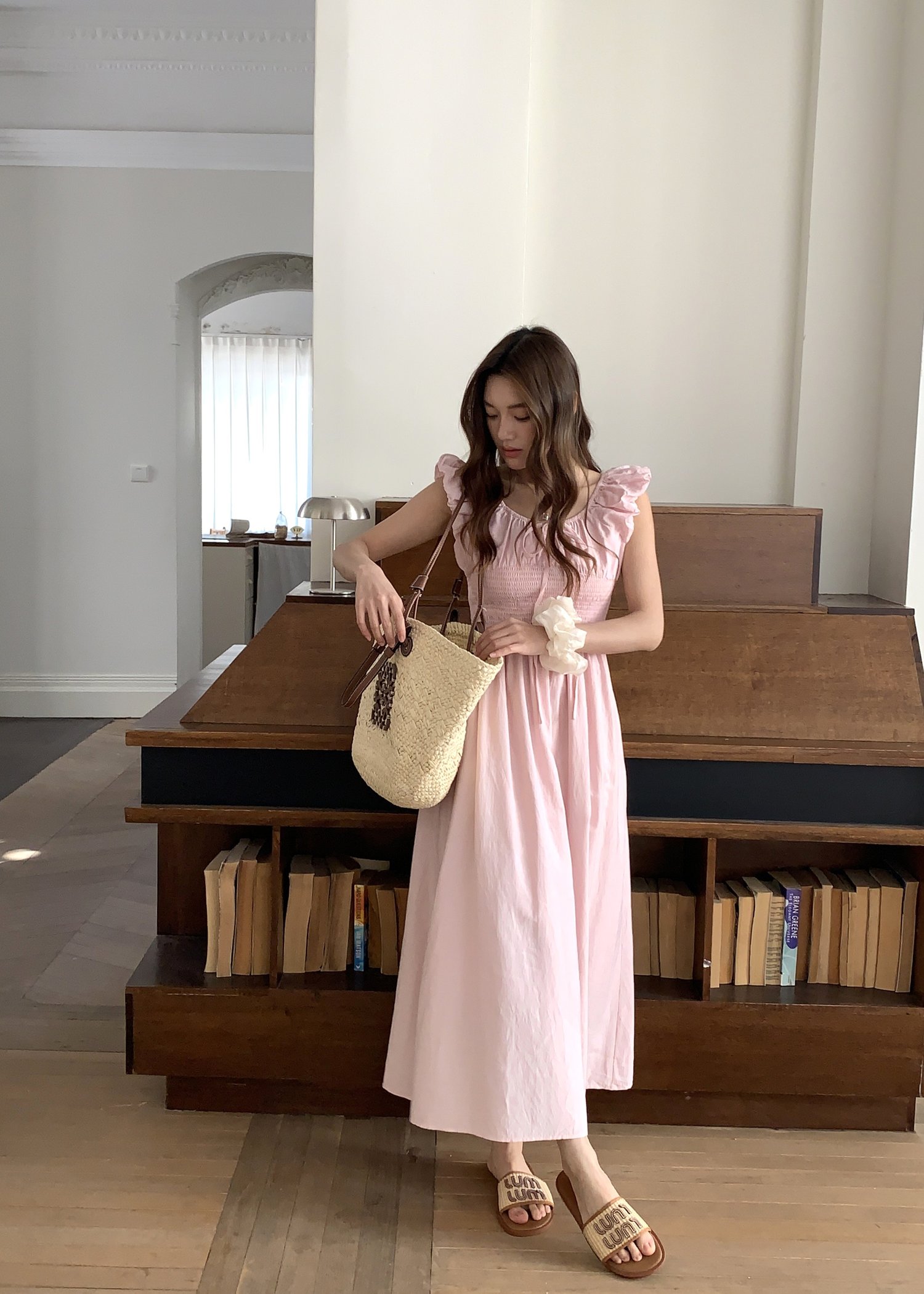 De Luna Long Dress in Baby Pink