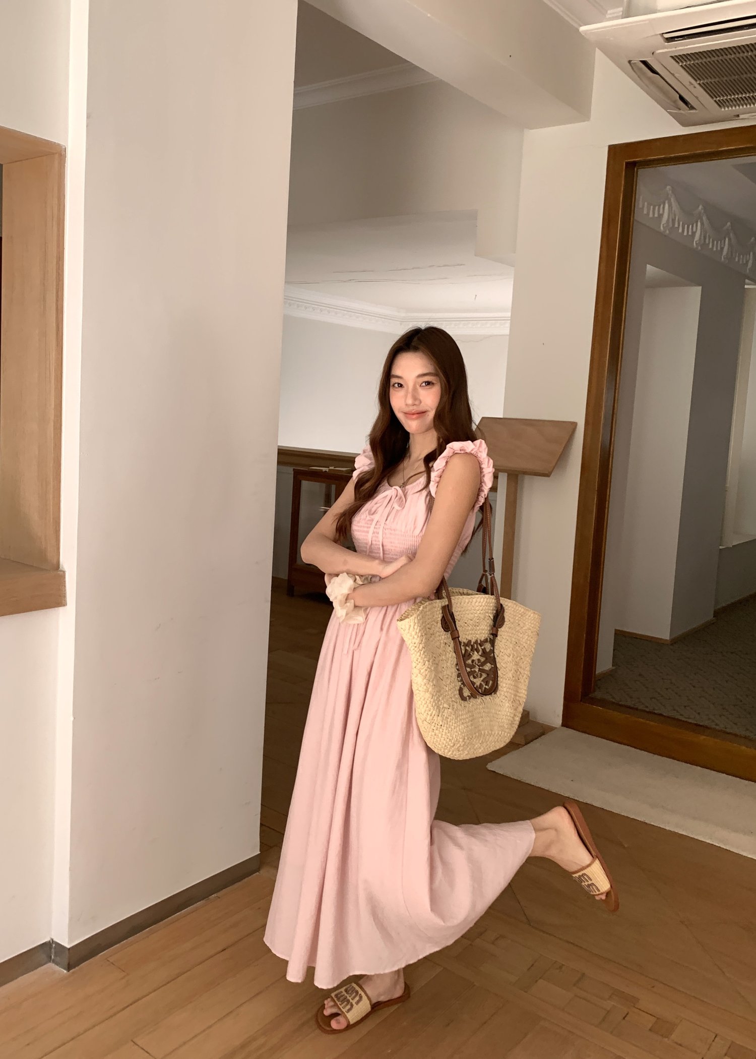 De Luna Long Dress in Baby Pink