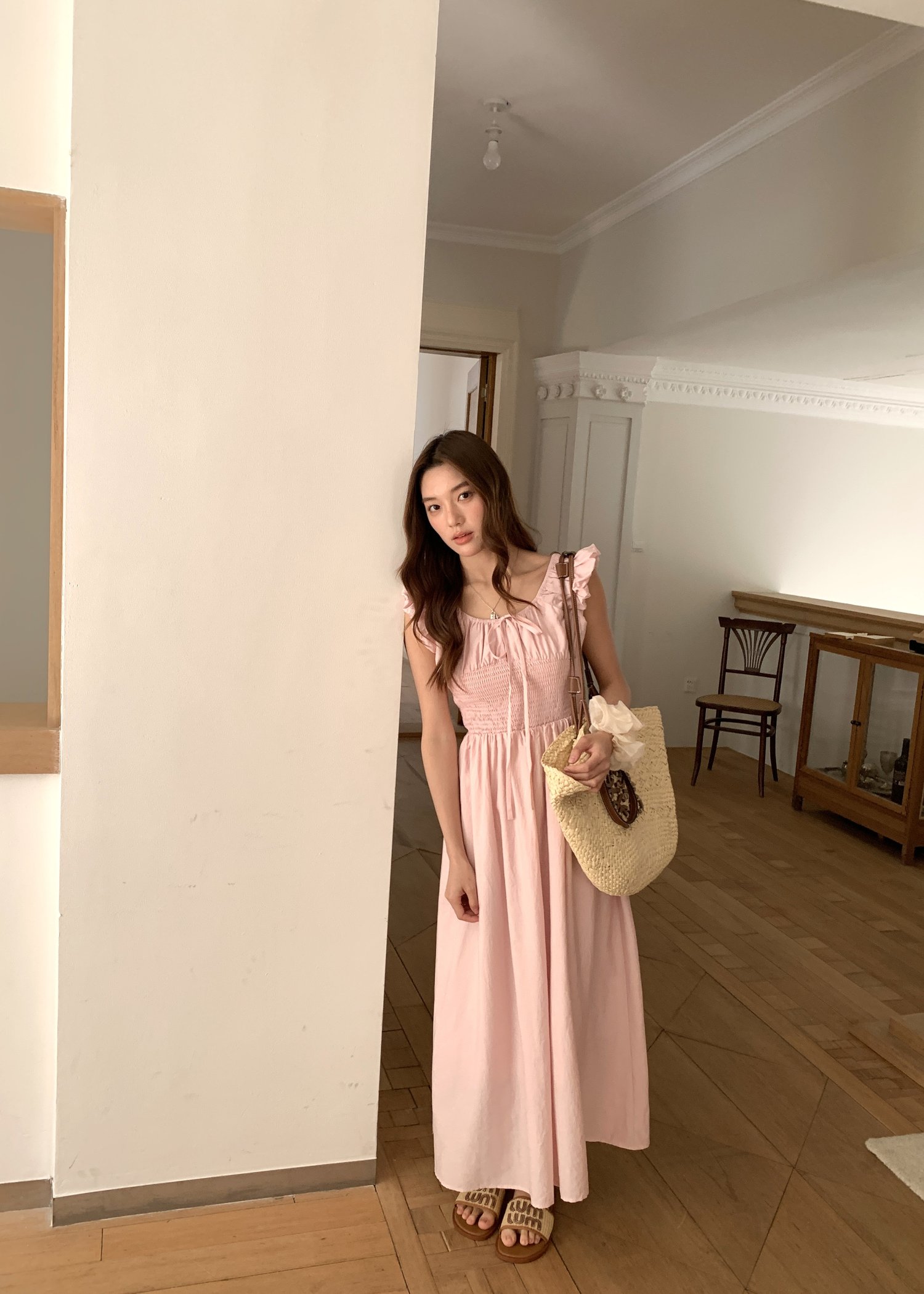 De Luna Long Dress in Baby Pink