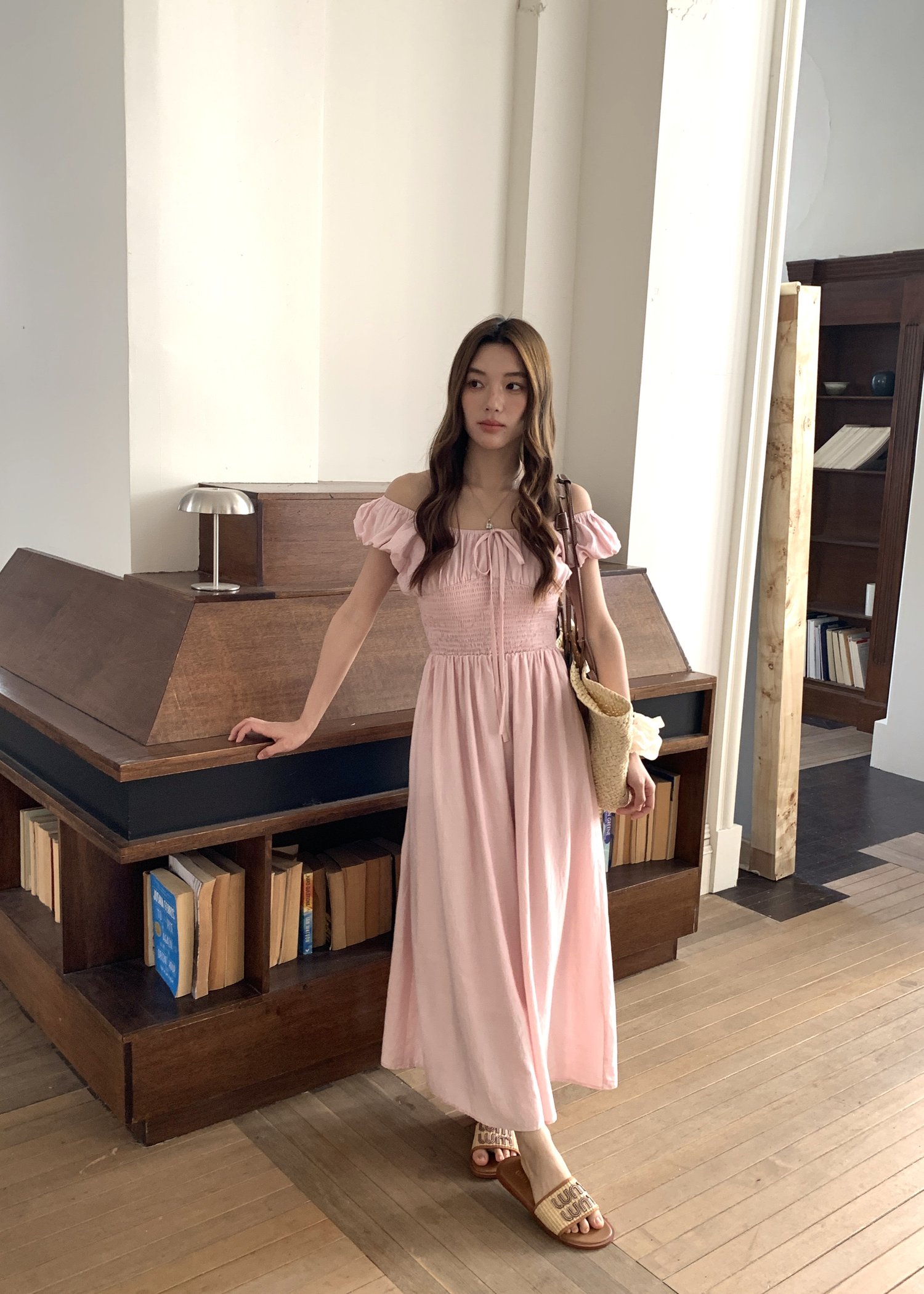 De Luna Long Dress in Baby Pink