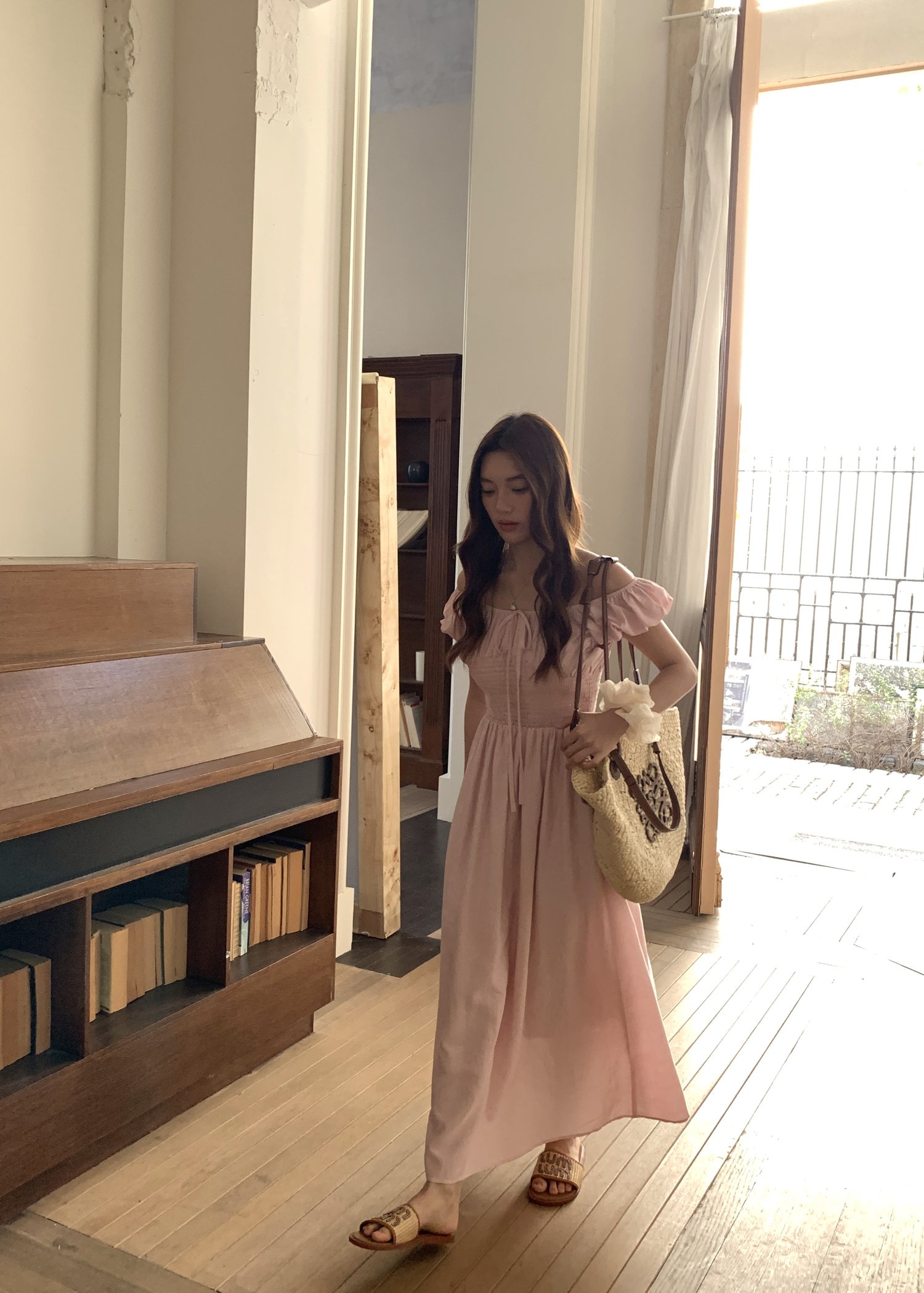 De Luna Long Dress in Baby Pink