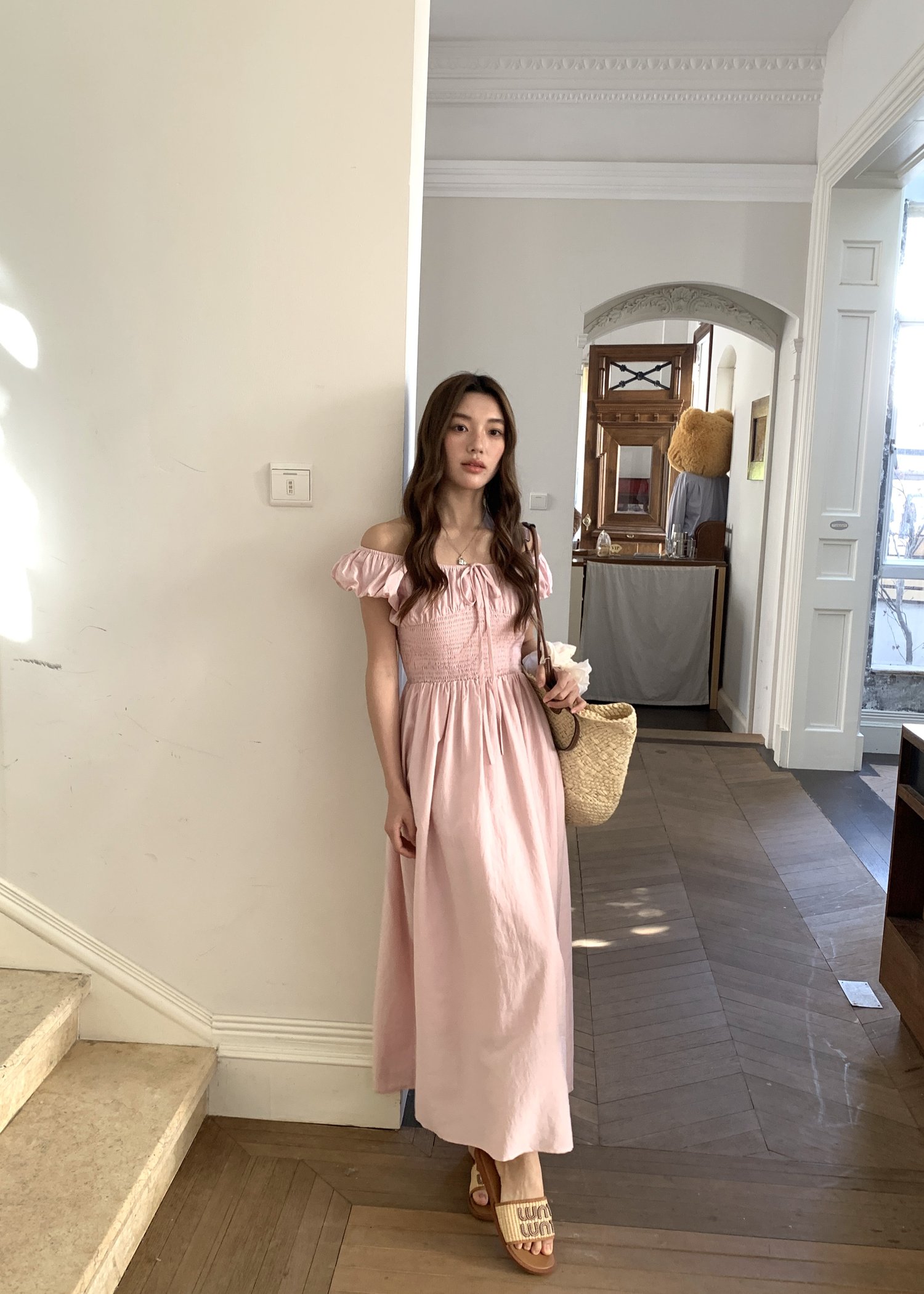 De Luna Long Dress in Baby Pink