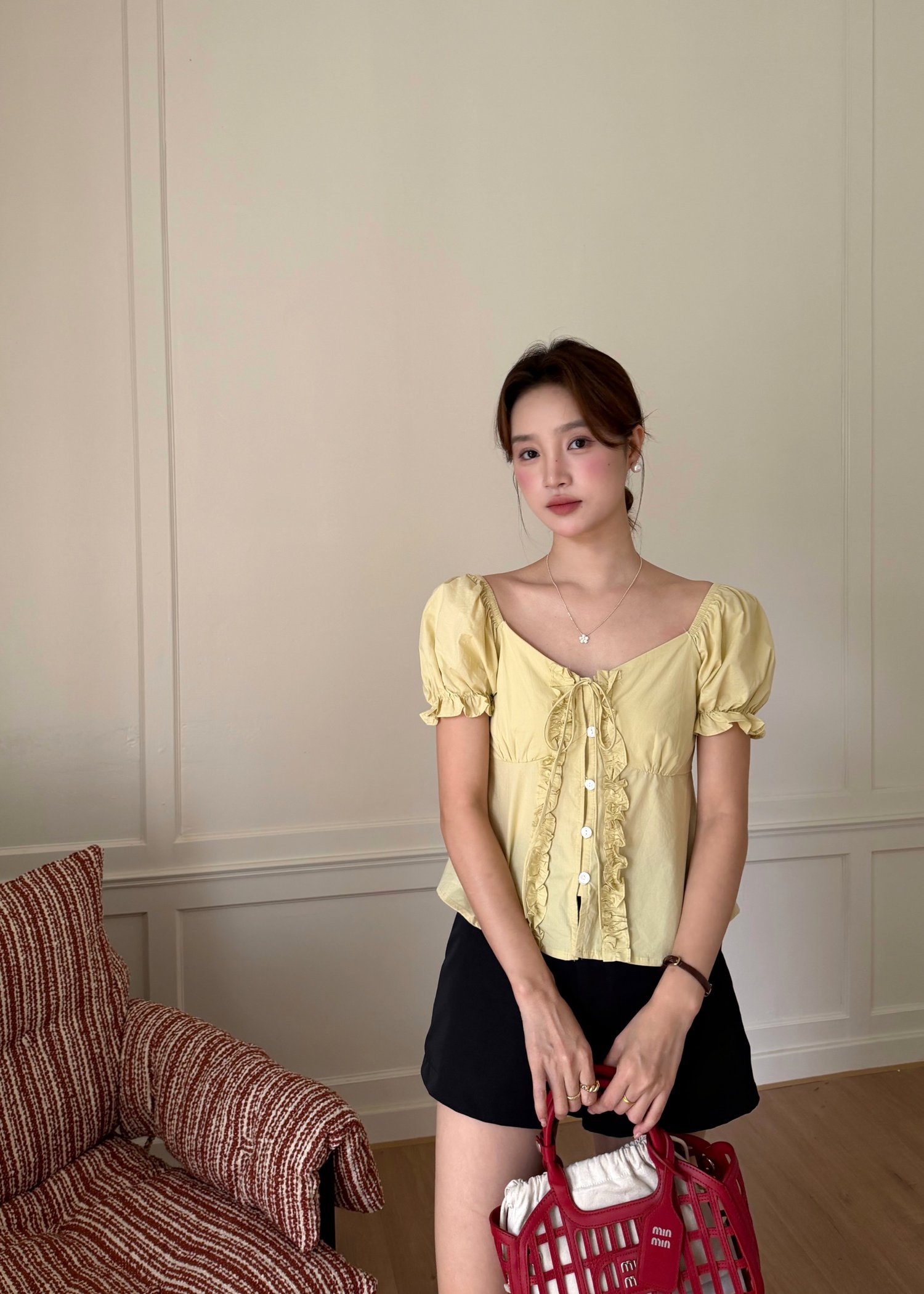 (DEFECT) Colette Ruffles Blouse in Mustard Yellow