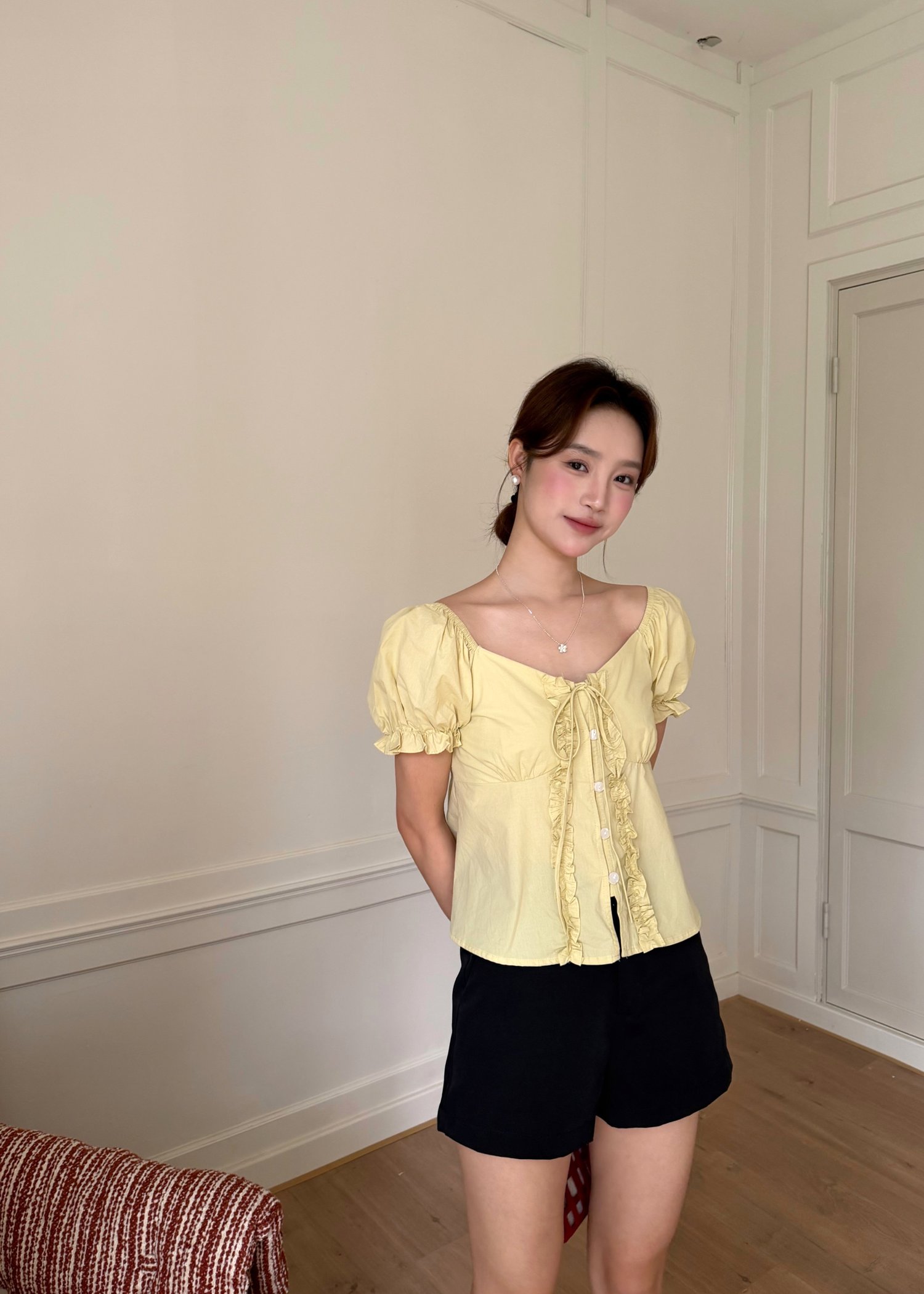 (DEFECT) Colette Ruffles Blouse in Mustard Yellow