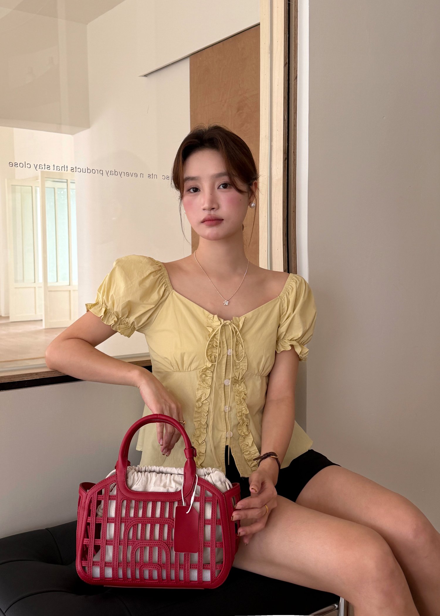 (DEFECT) Colette Ruffles Blouse in Mustard Yellow
