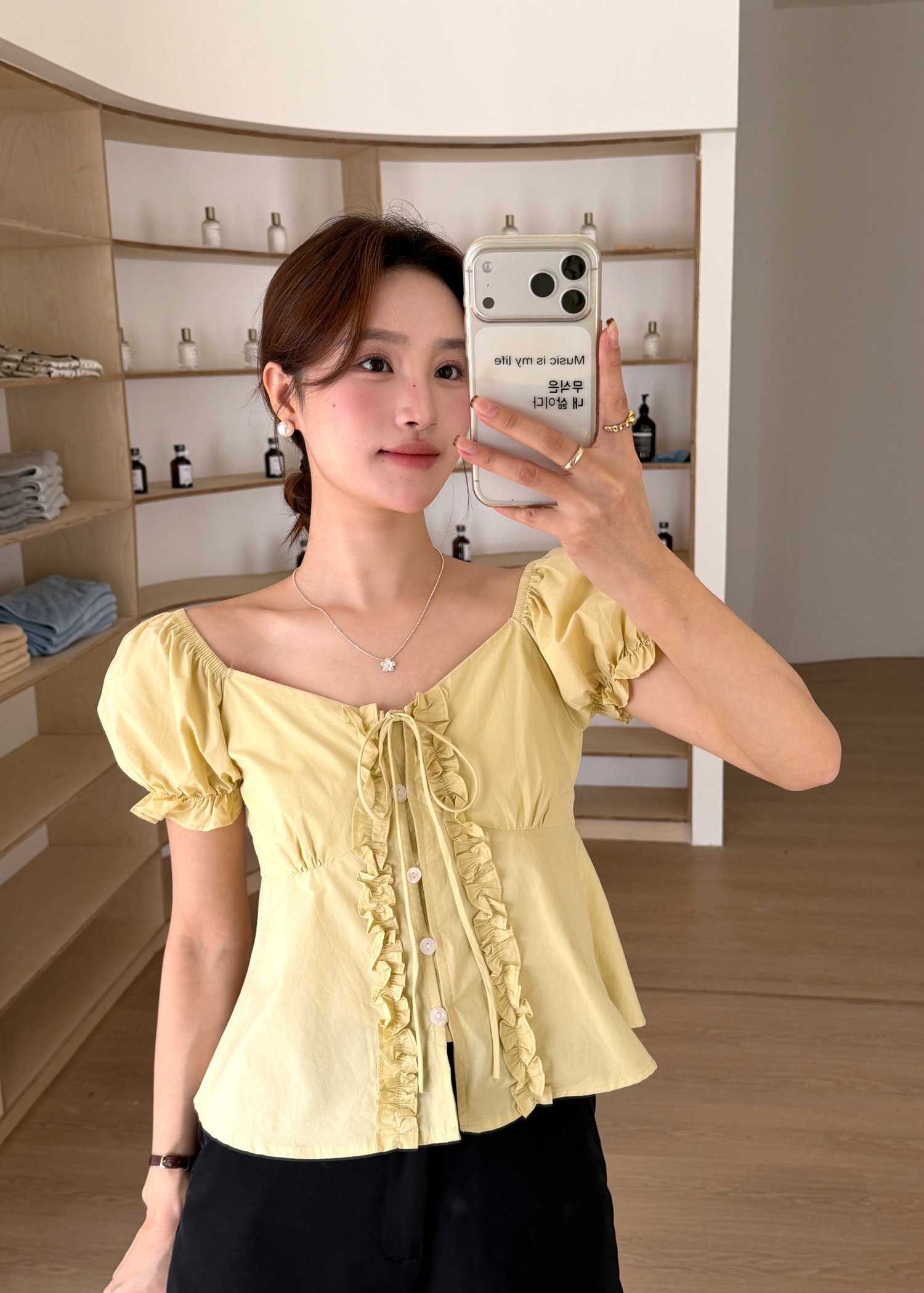 (DEFECT) Colette Ruffles Blouse in Mustard Yellow