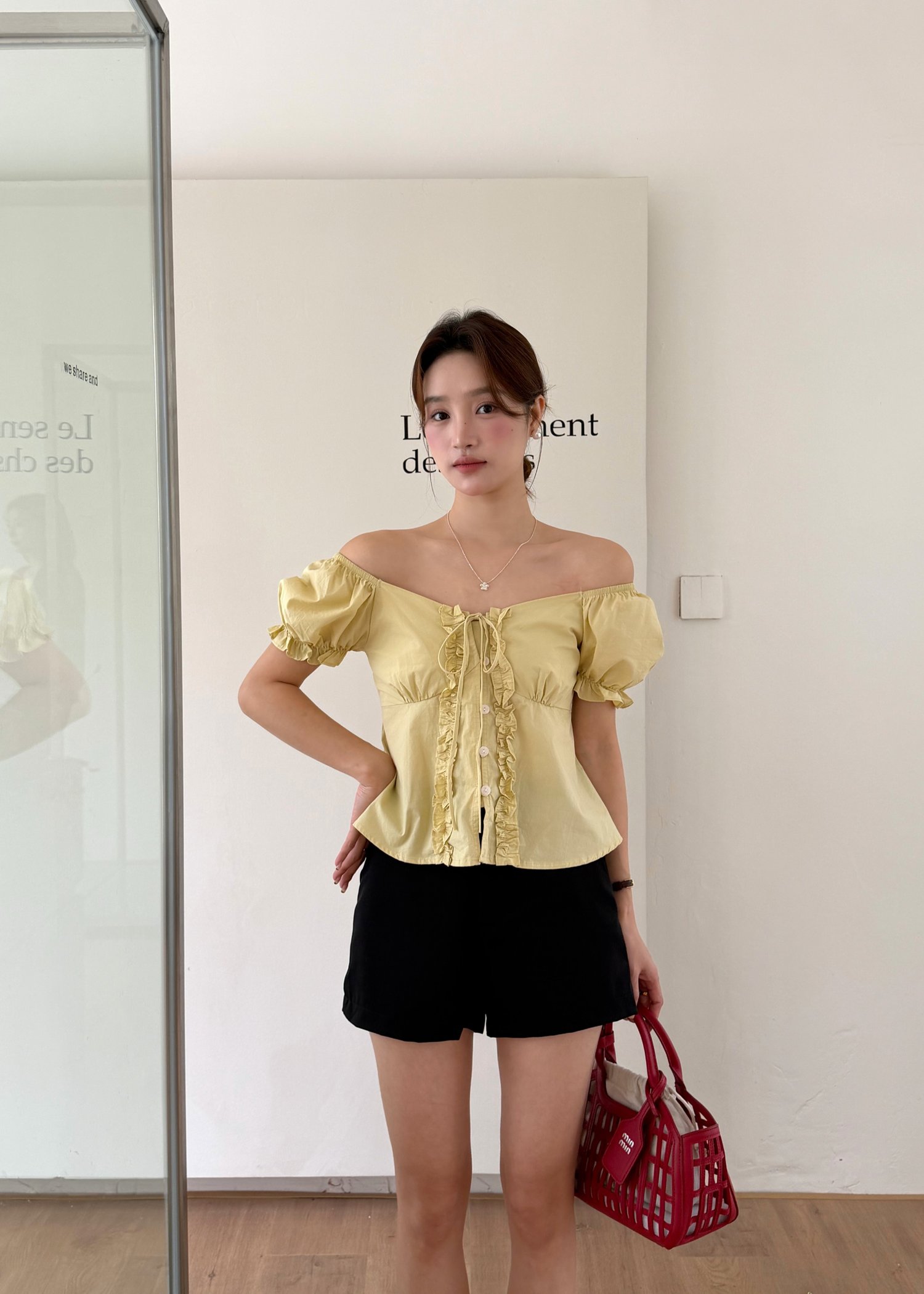 (DEFECT) Colette Ruffles Blouse in Mustard Yellow