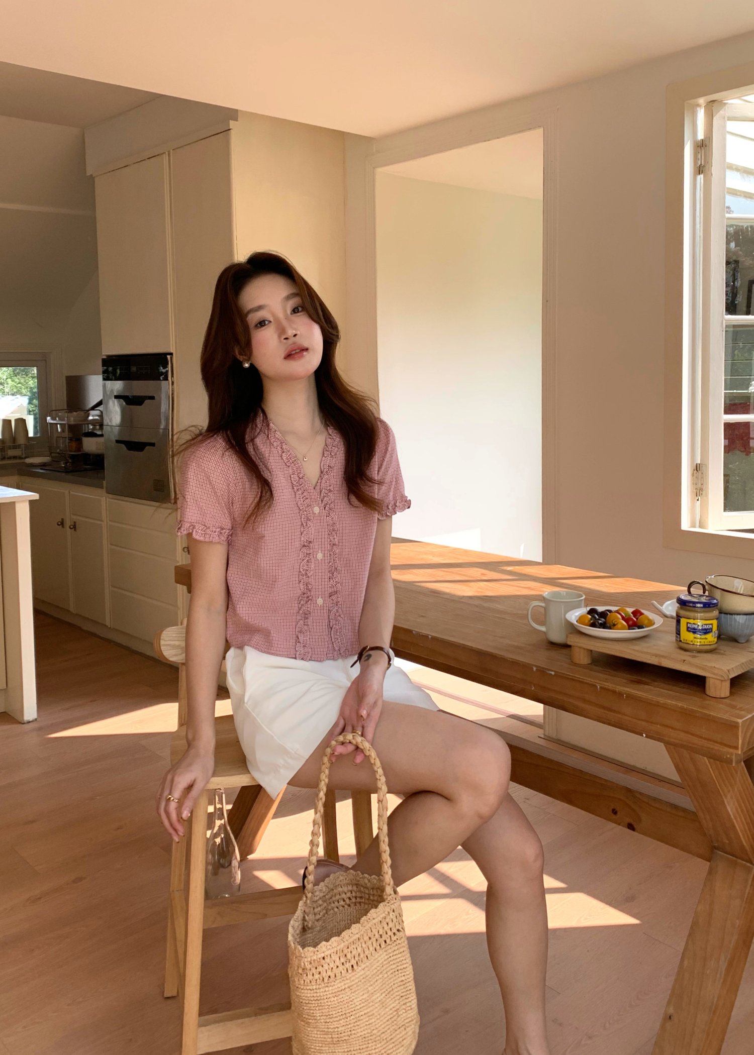 Leyra Checkered Ruffles Top in Red