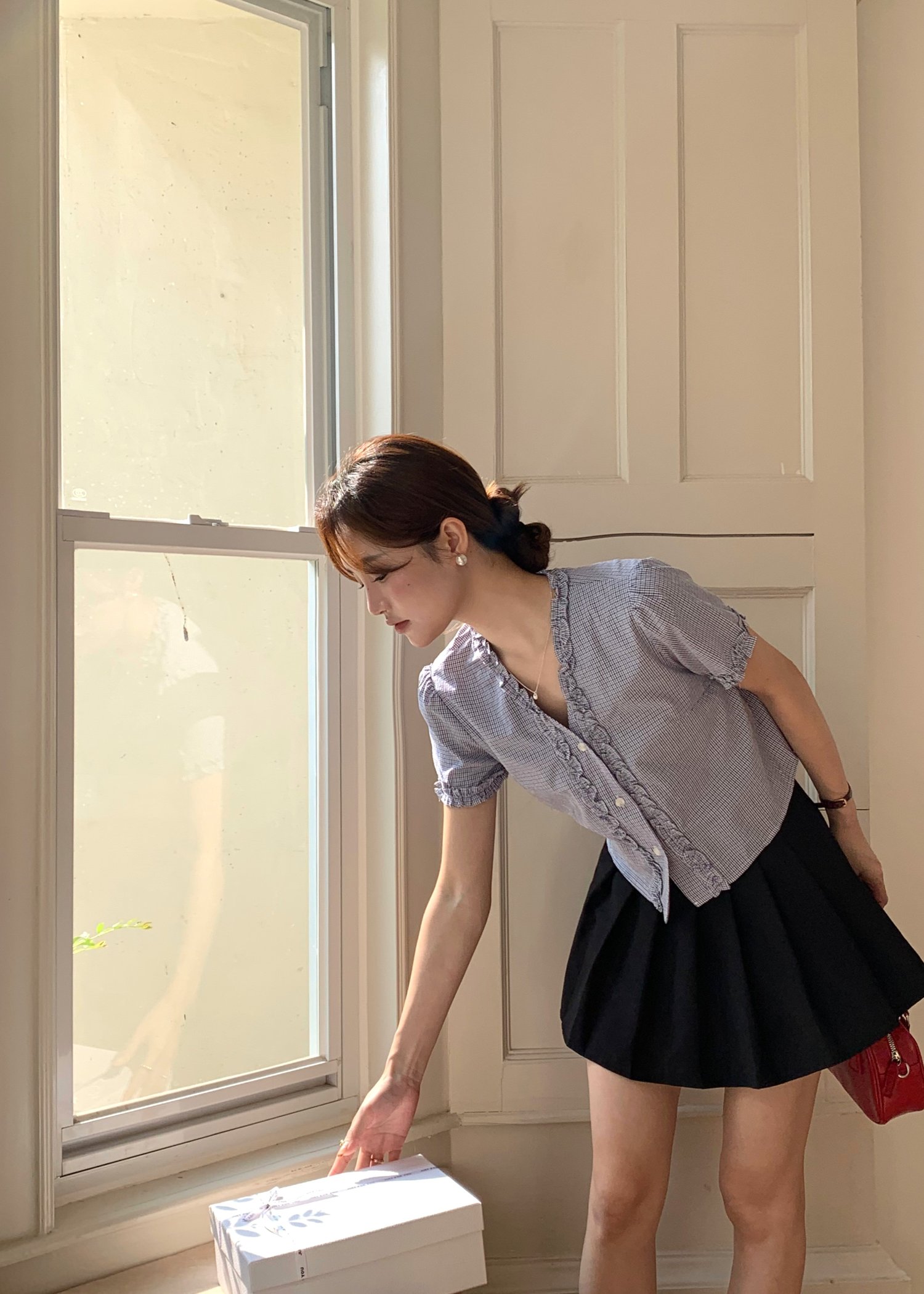 Leyra Checkered Ruffles Top in Blue