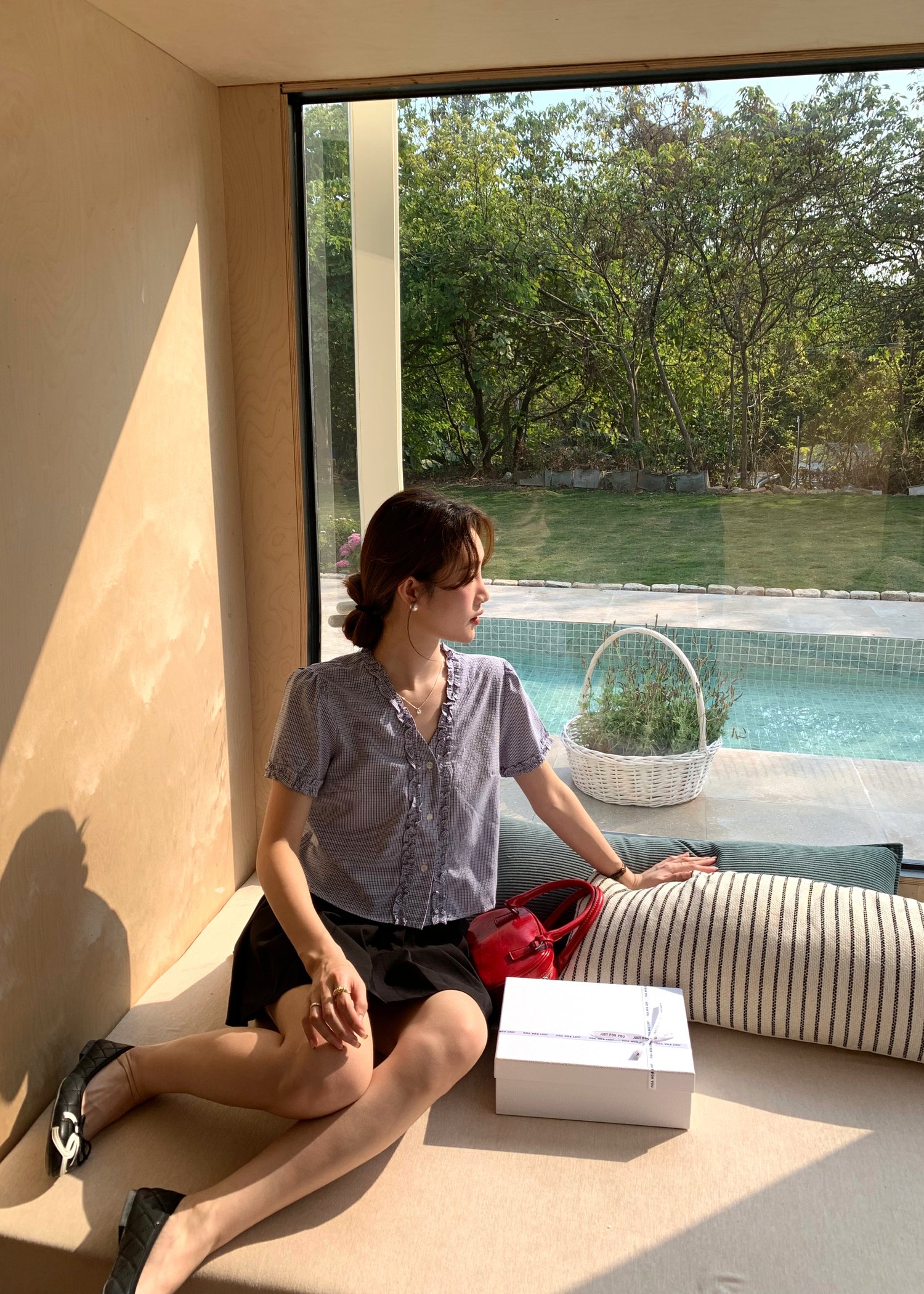 Leyra Checkered Ruffles Top in Blue