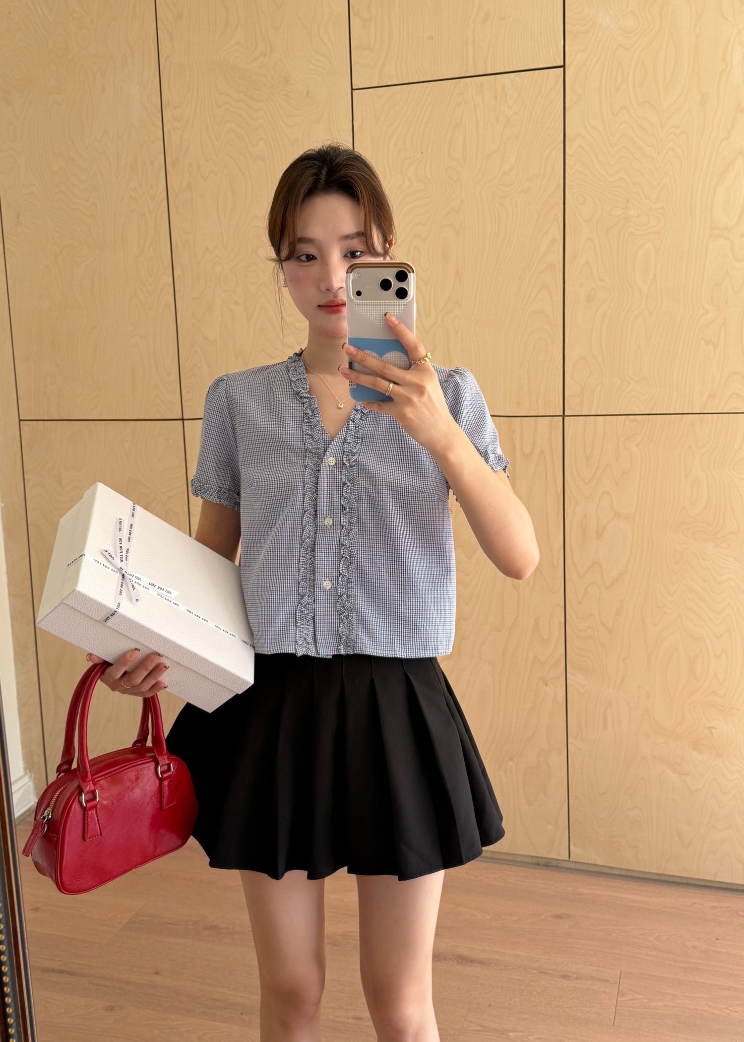 Leyra Checkered Ruffles Top in Blue