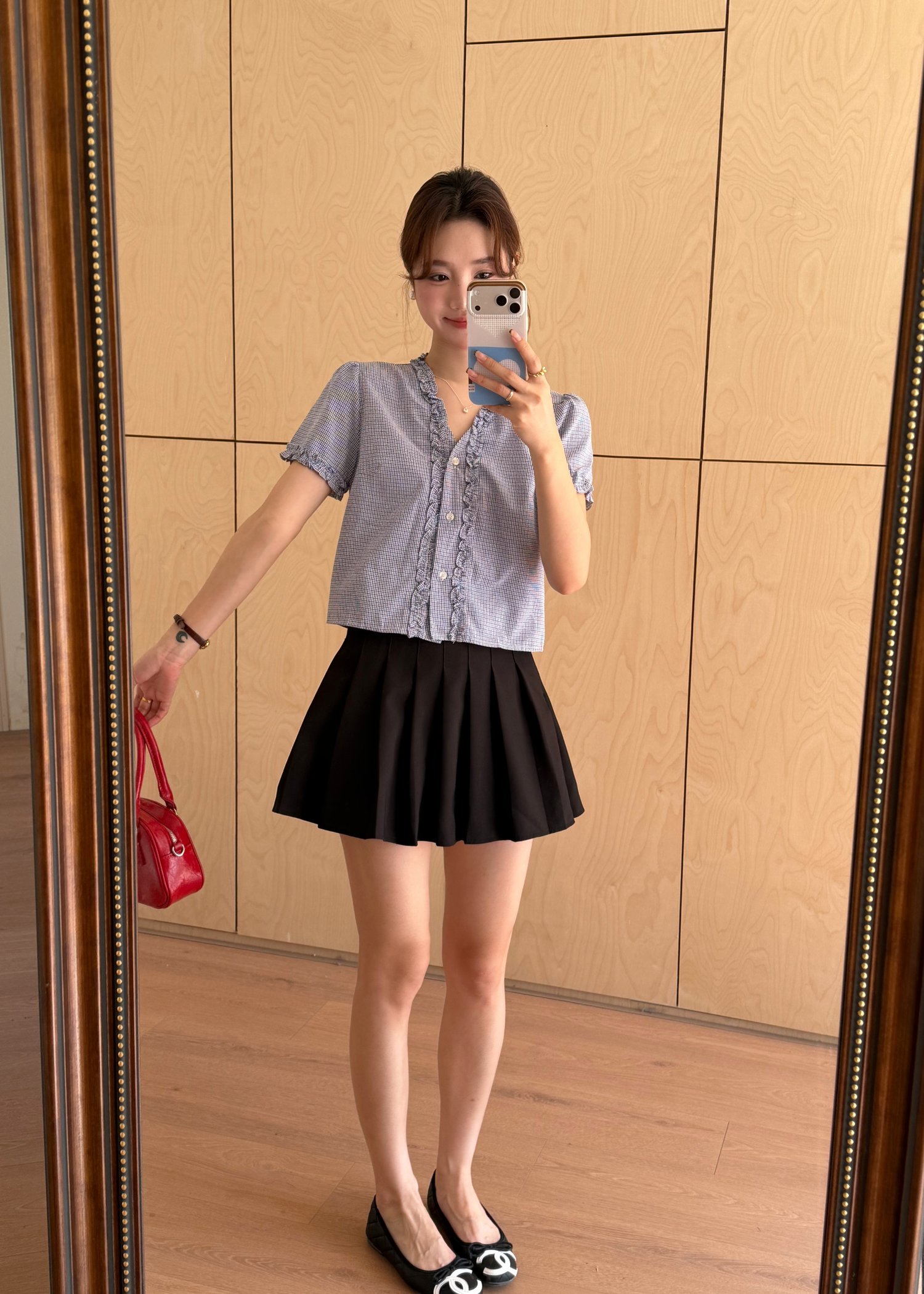 Leyra Checkered Ruffles Top in Blue