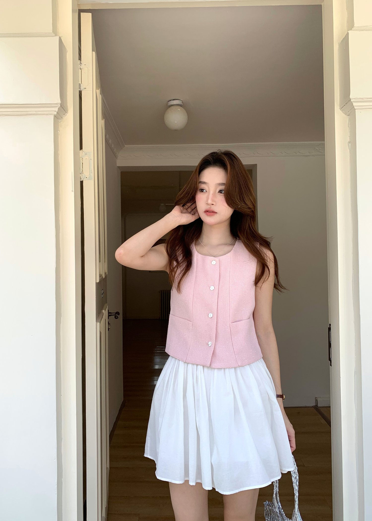 Estelle Tweed Top in Pink