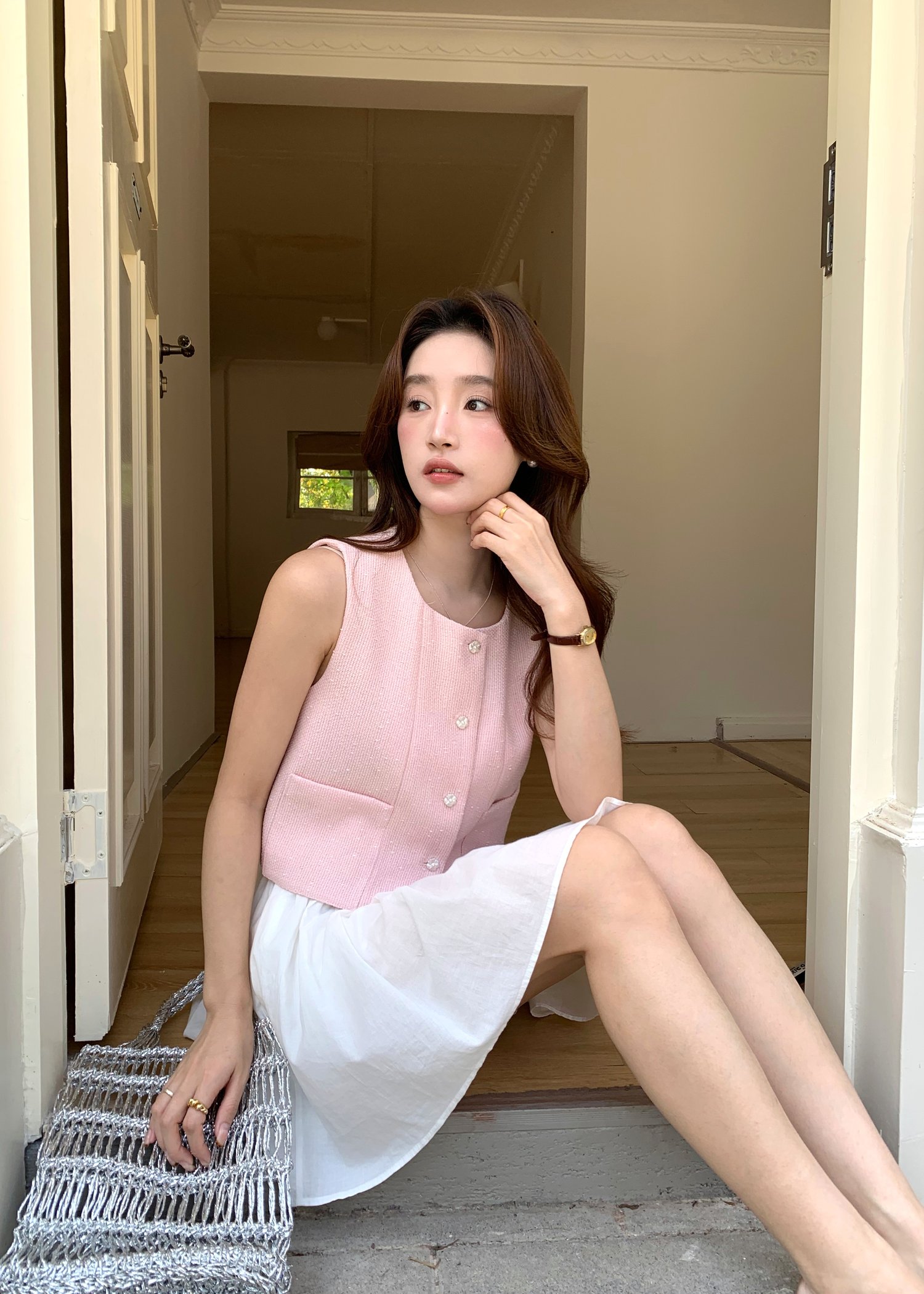 Estelle Tweed Top in Pink