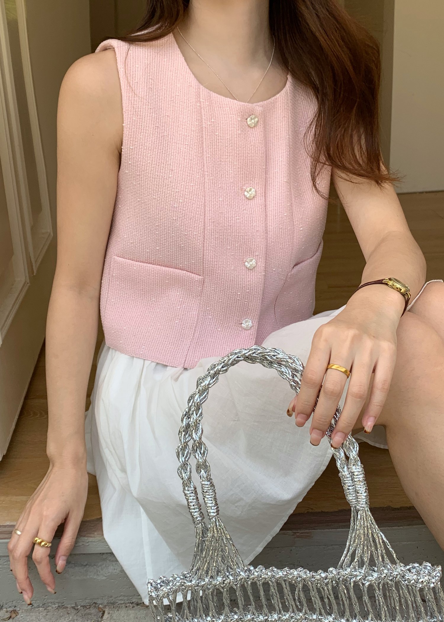 Estelle Tweed Top in Pink