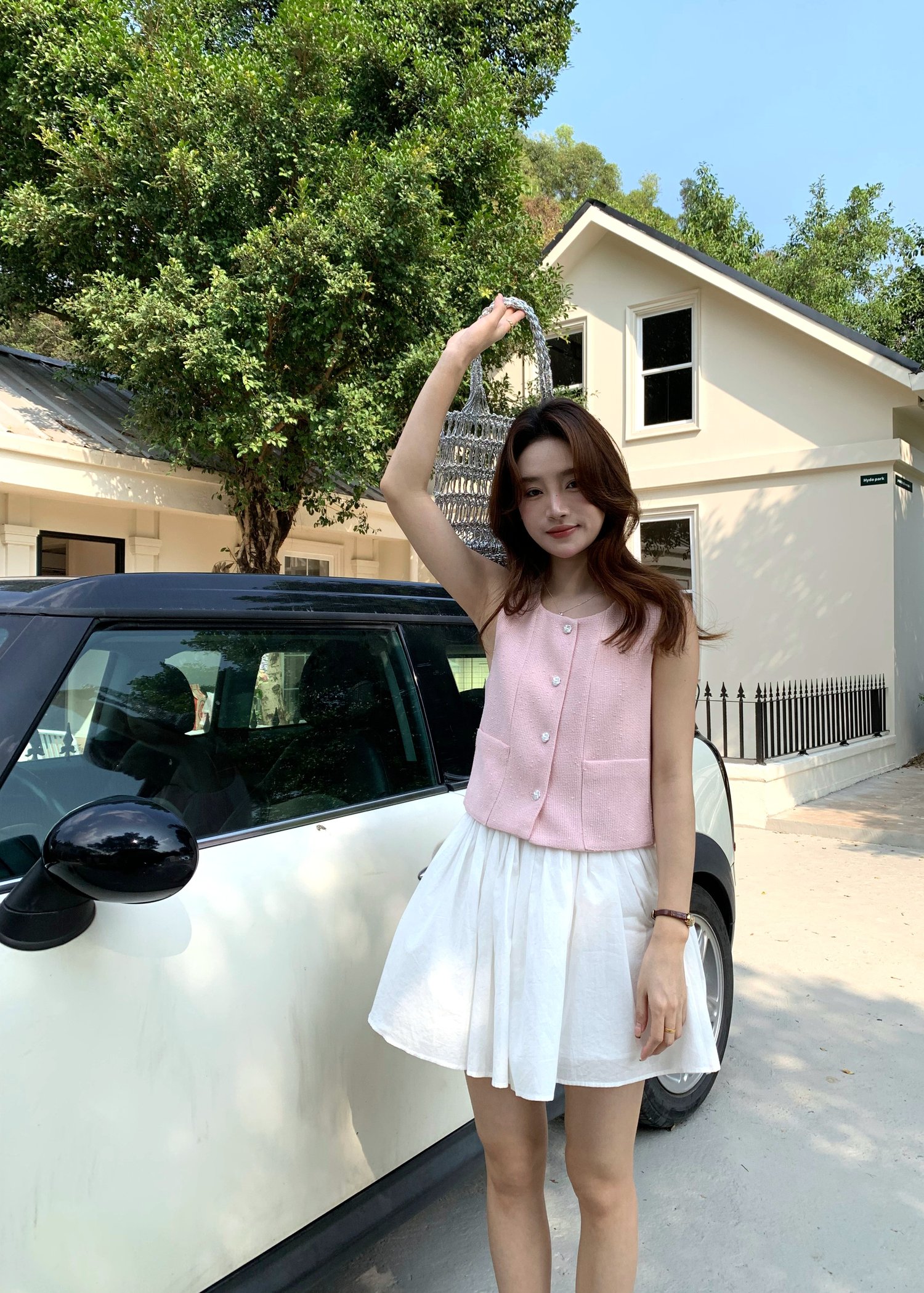 Estelle Tweed Top in Pink