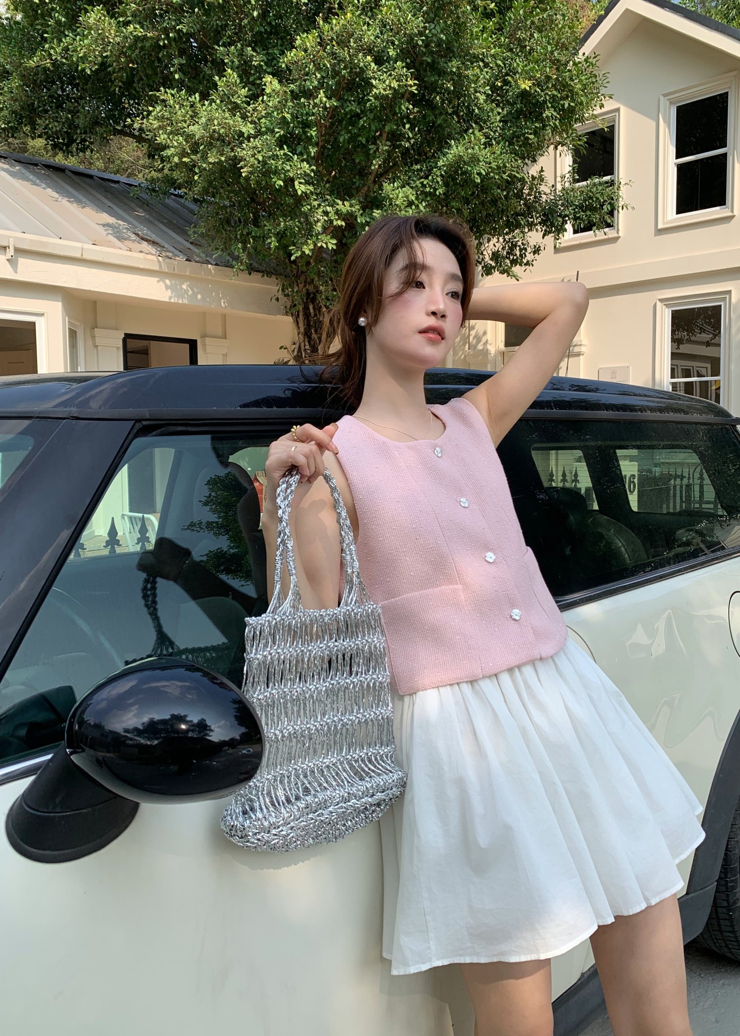 Estelle Tweed Top in Pink