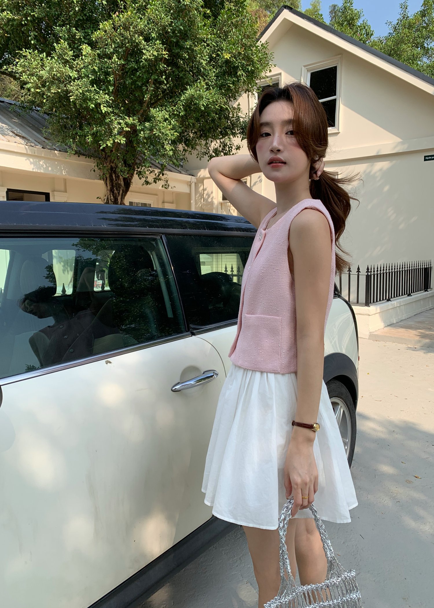 Estelle Tweed Top in Pink