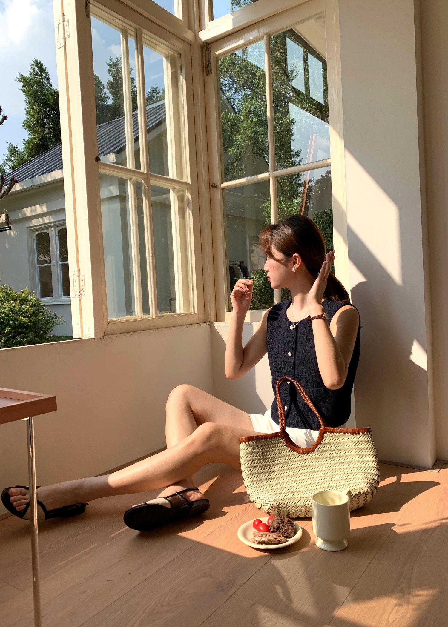 Estelle Tweed Top in Navy Blue