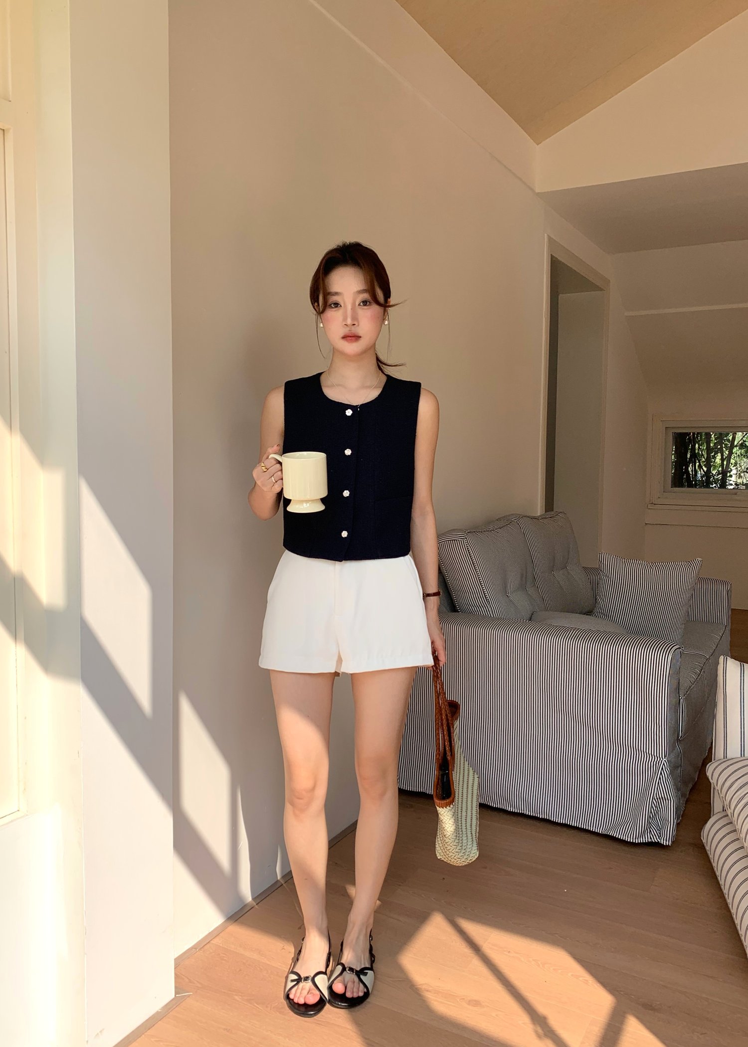 Estelle Tweed Top in Navy Blue