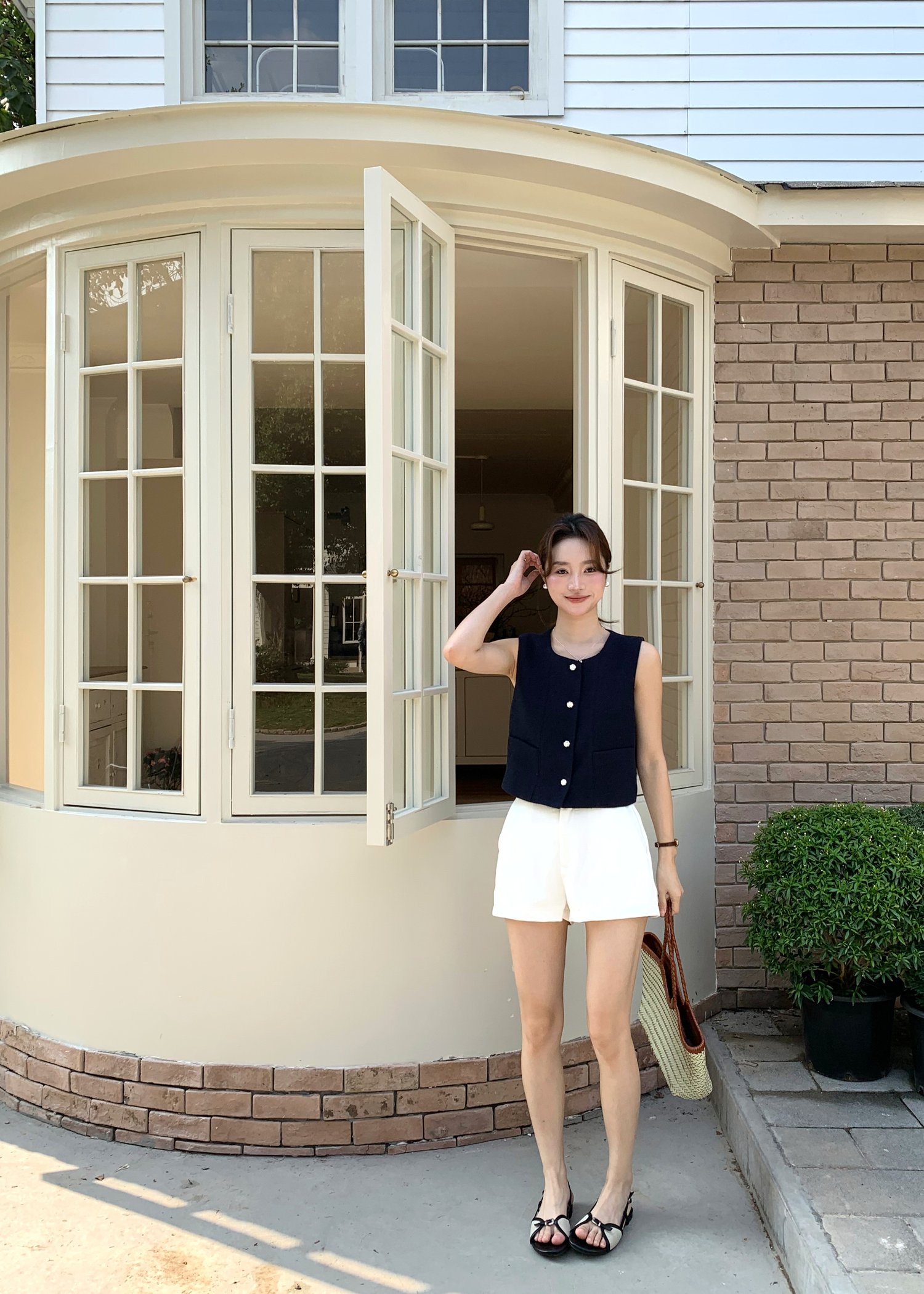 Estelle Tweed Top in Navy Blue